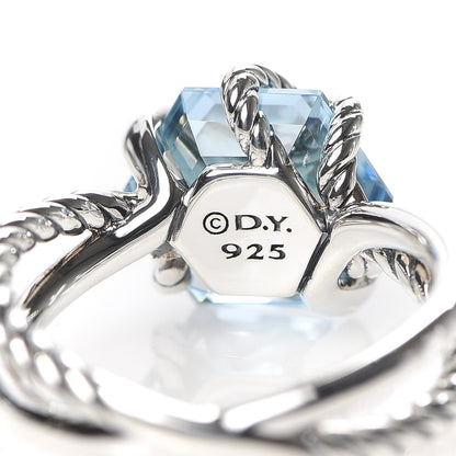 David Yurman Sterling Silver Diamond Blue Topaz 10mm Cable Wrap Ring 52 6 5 of 6