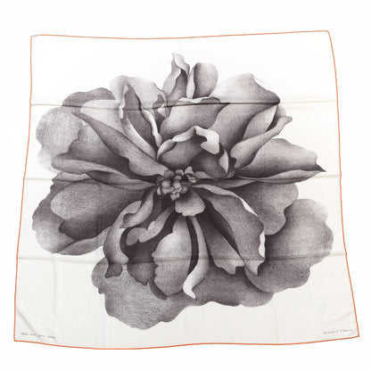 Hermes Cashmere Silk Une Rose Pour Alma Shawl 140 White Sepia Orange 1 of 4