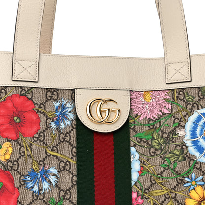 Gucci GG Supreme Monogram Flora Web Ophidia Vertical Shopping Tote White 8 of 10