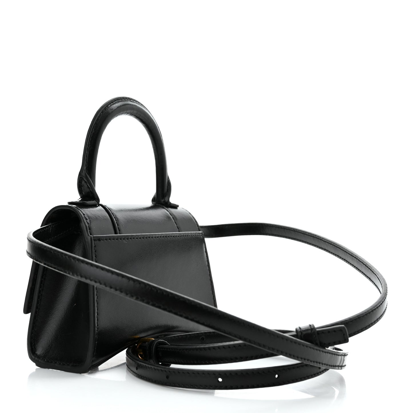 Shiny Box Calfskin Hourglass Top Handle Bag Mini Black