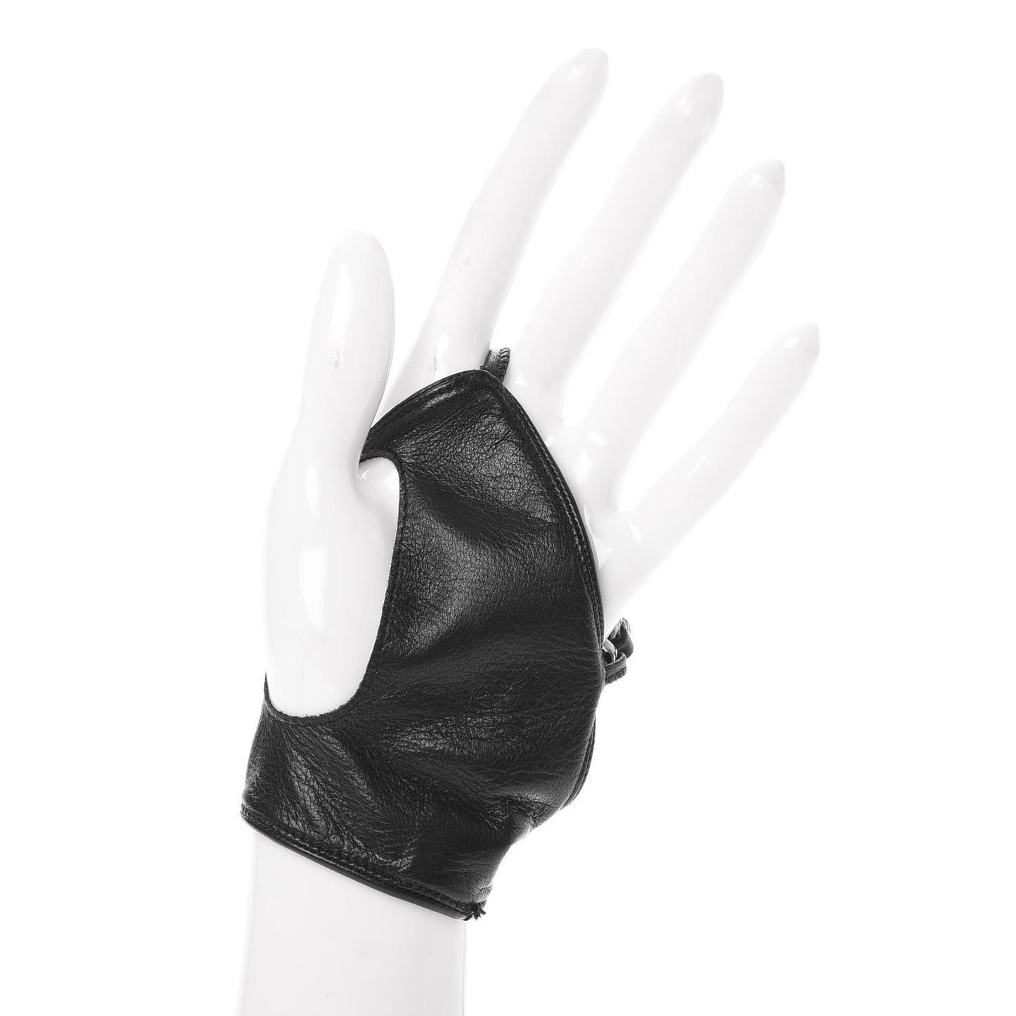 Lambskin Fingerless Chain Gloves 7 Black