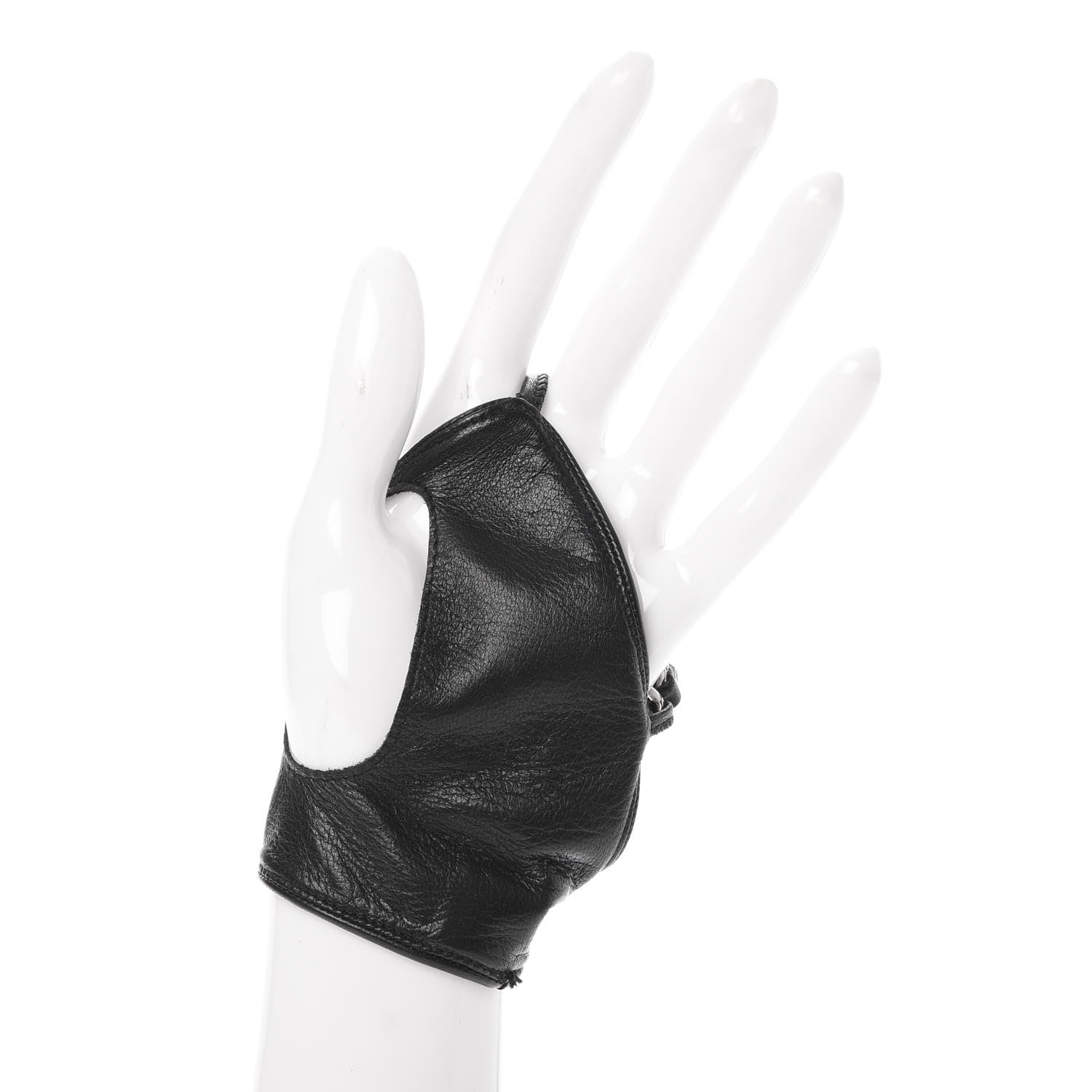 Chanel Lambskin Fingerless Chain Gloves 7 Black 3 of 8
