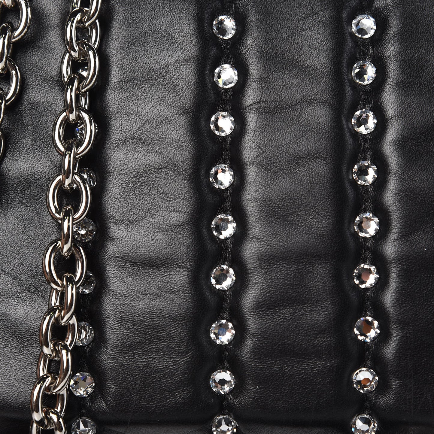 Lambskin Quilted Crystal Small Natalia Chain Bag Black