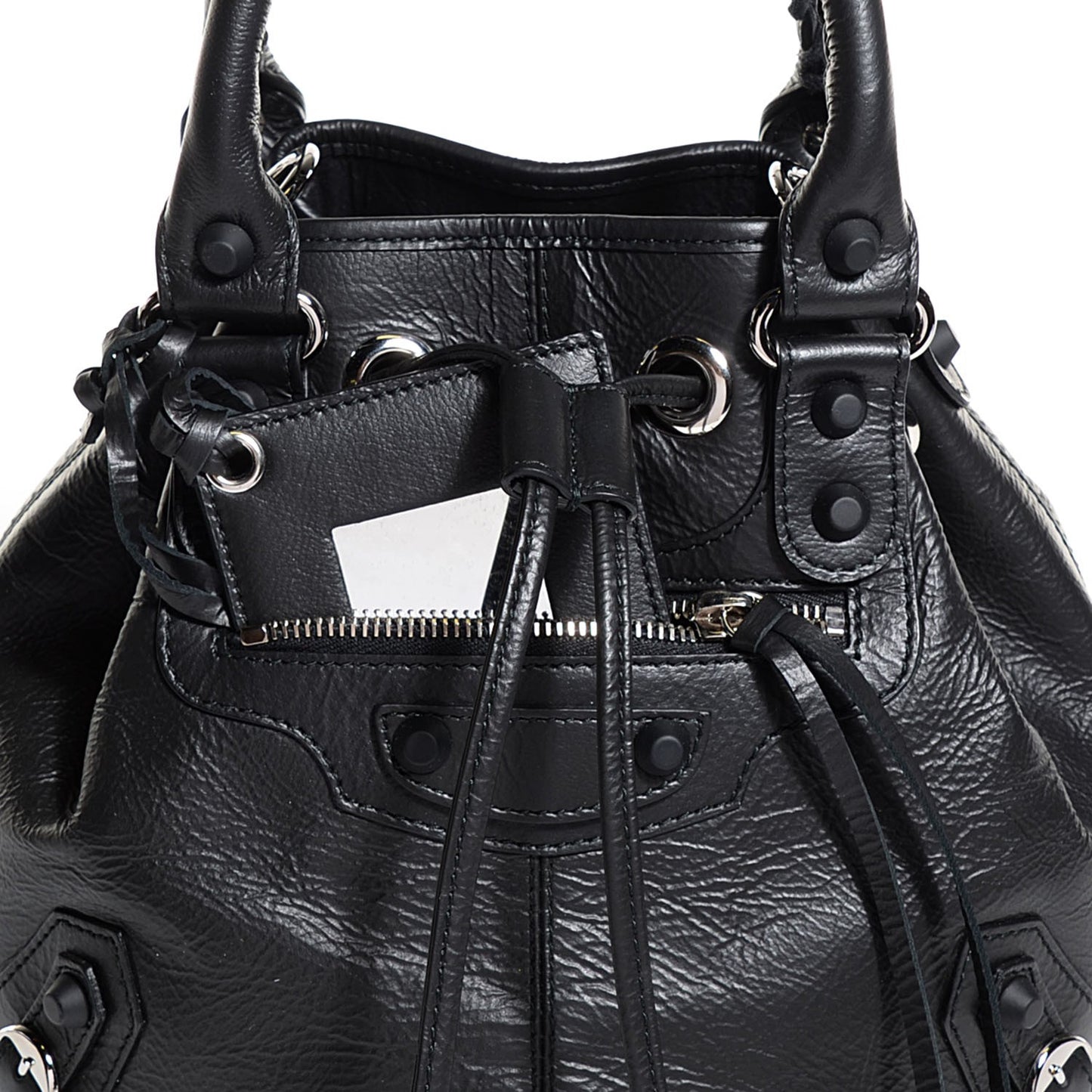 Matte Goatskin Rubber Covered Classic Hardware Mini Pompon Black