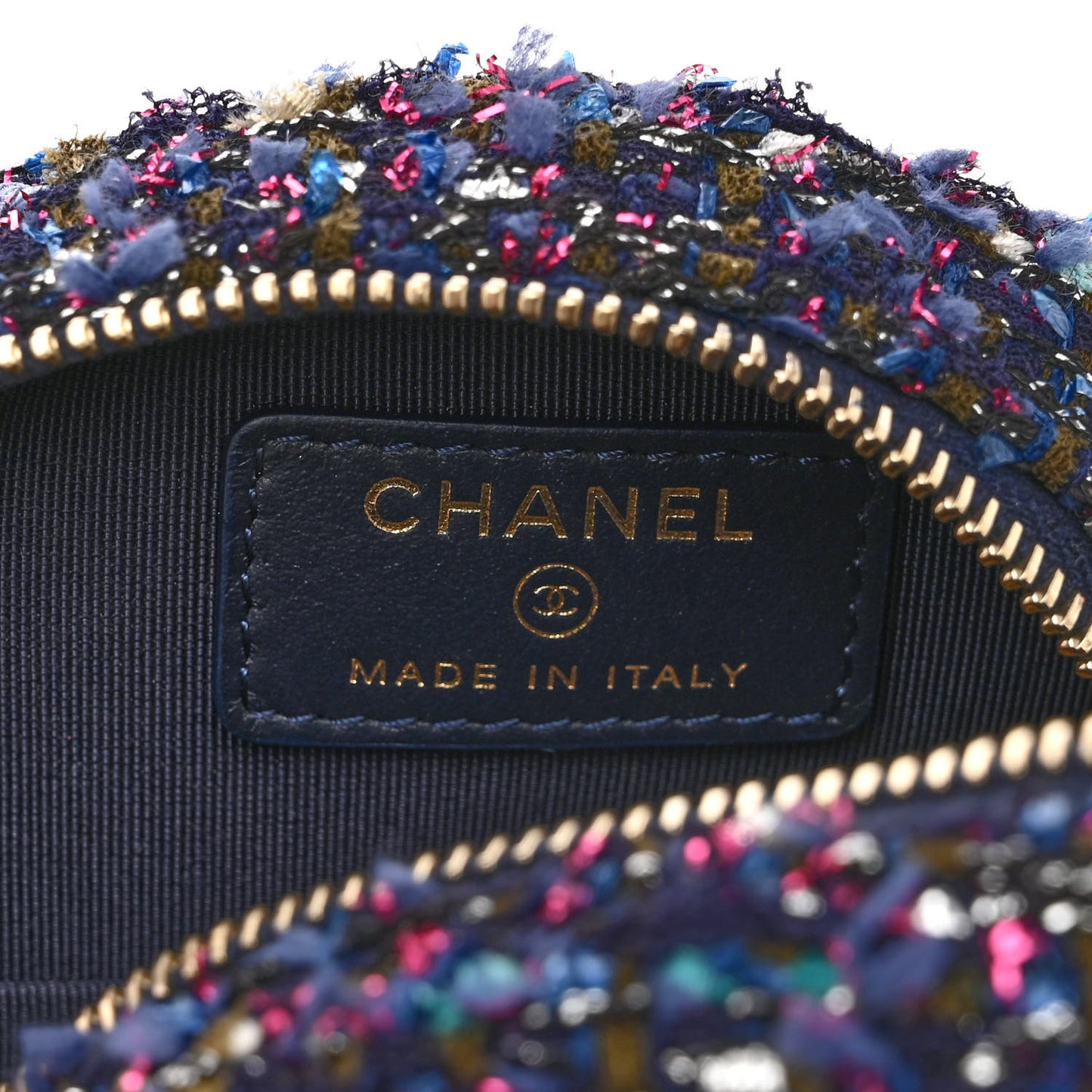 Tweed Round Clutch With Chain Multicolor
