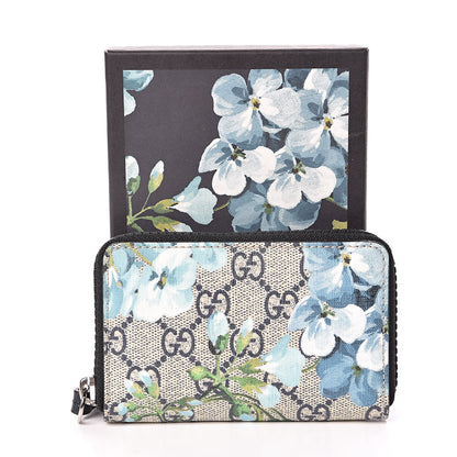 Gucci GG Supreme Monogram Blooms Zip Around Card Case Wallet Beige Blue Navy 7 of 7