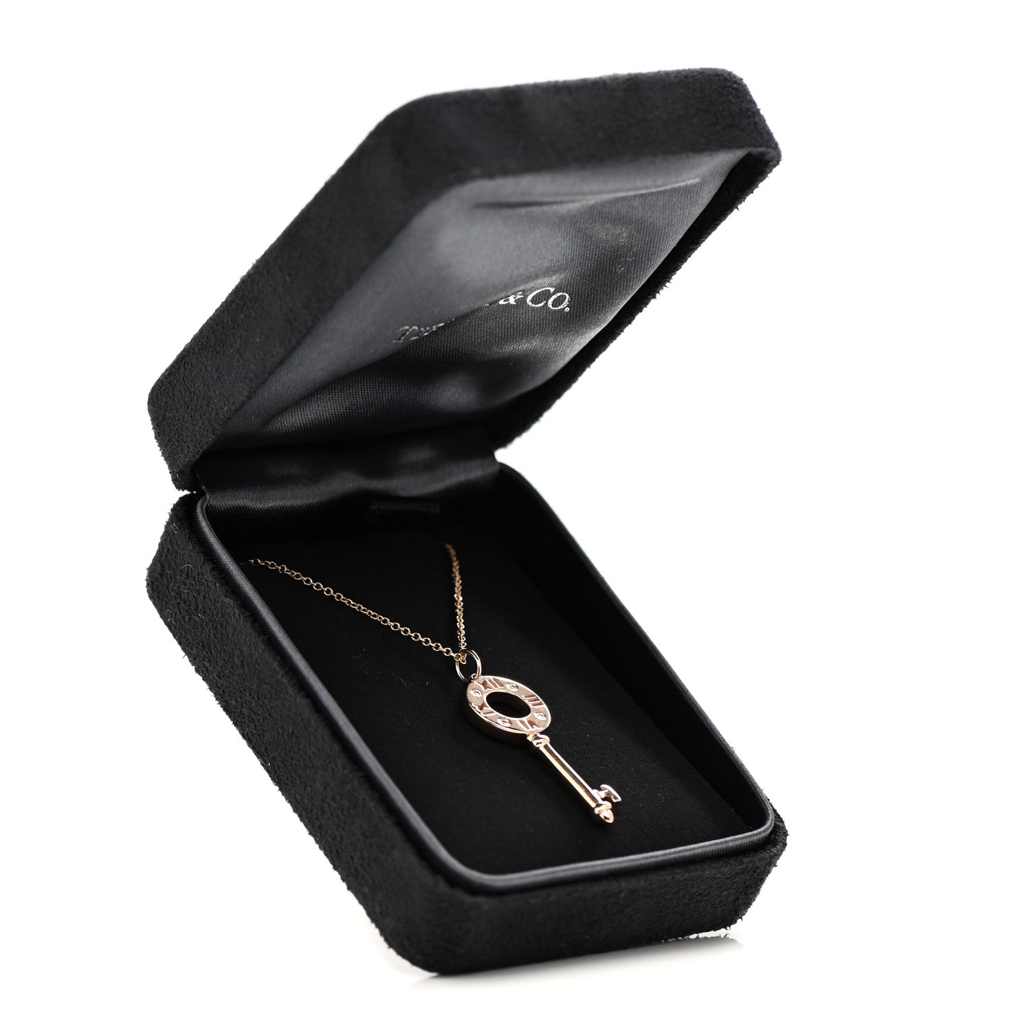 Tiffany 18K Rose Gold Diamond Atlas Pierced Key Pendant Necklace 7 of 7