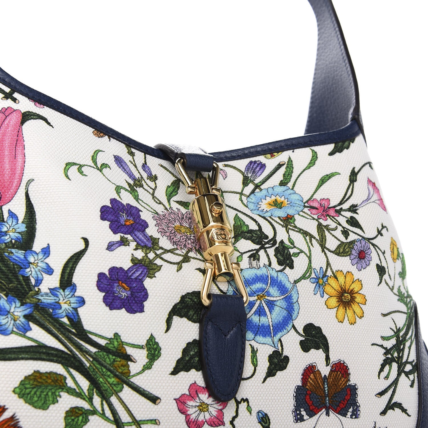 Gucci Canvas Flora Medium Jackie Hobo Blue Agata 10 of 10