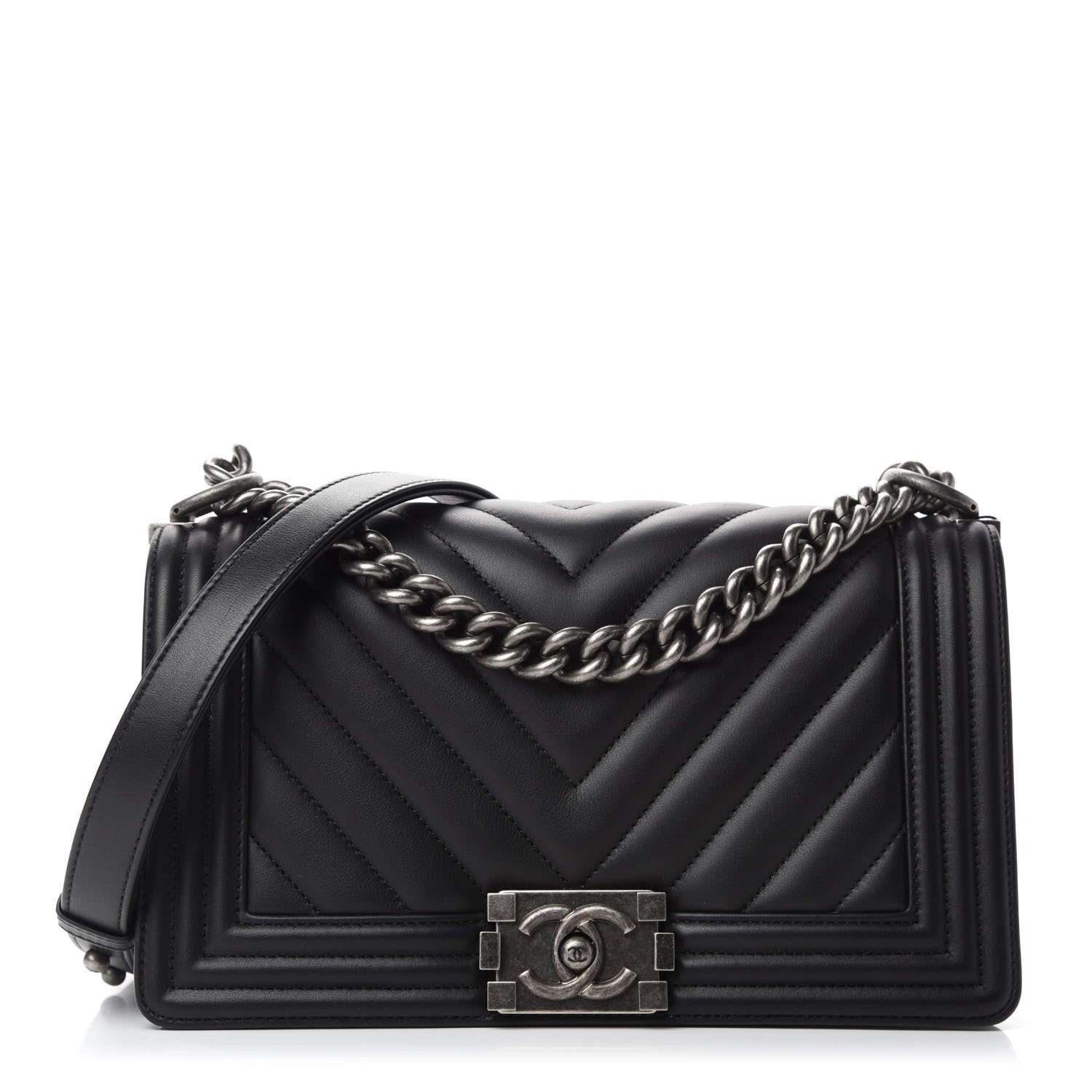 Chanel Lambskin Chevron Quilted Medium Boy Flap Black 1 of 13