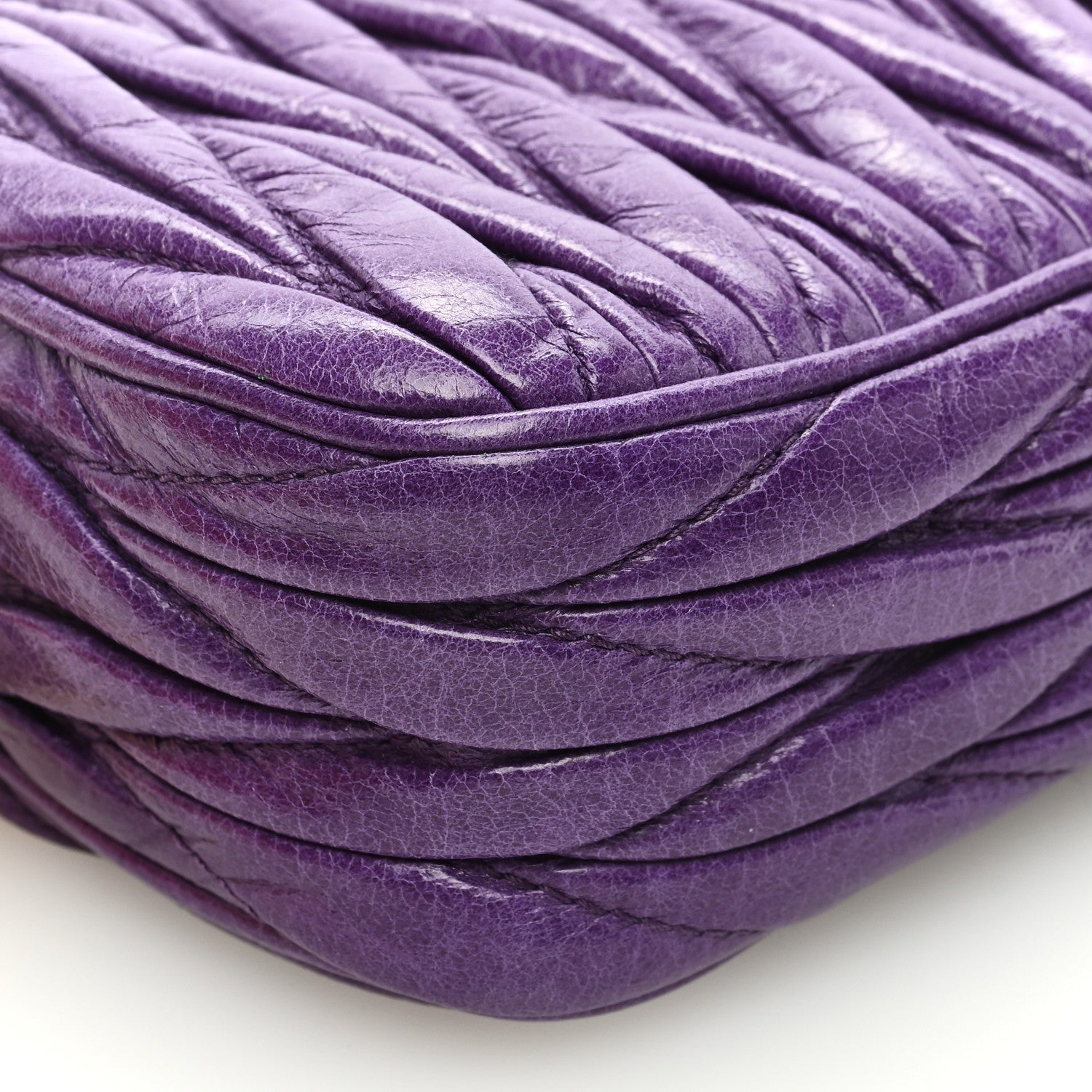 Miu Miu Vitello Lux Matelasse Double Zip Shoulder Bag Viola