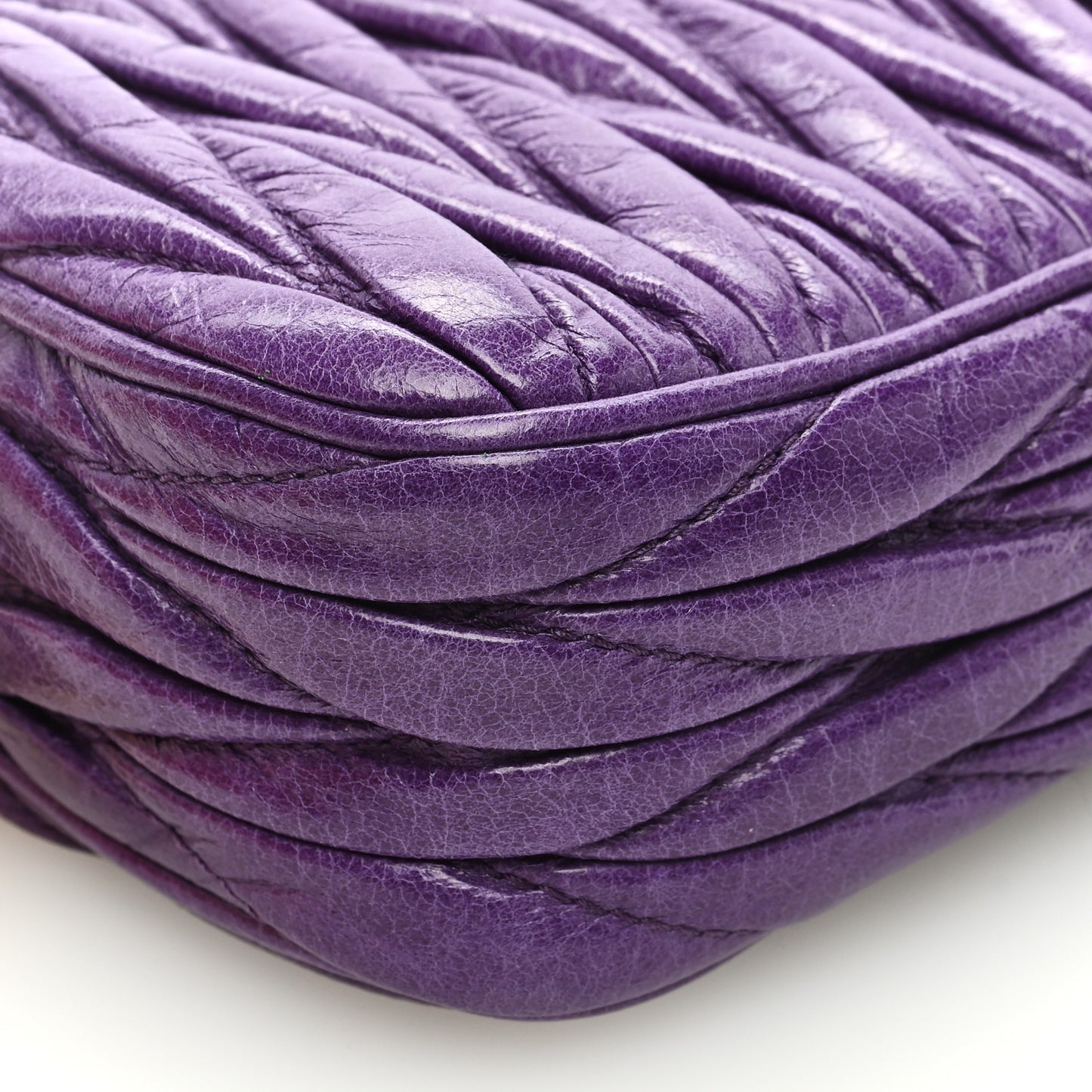Vitello Lux Matelasse Double Zip Shoulder Bag Viola