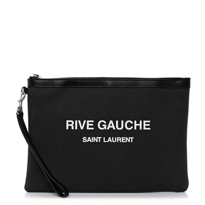 Saint Laurent Linen Canvas Rive Gauche Zipped Pouch Black 1 of 9