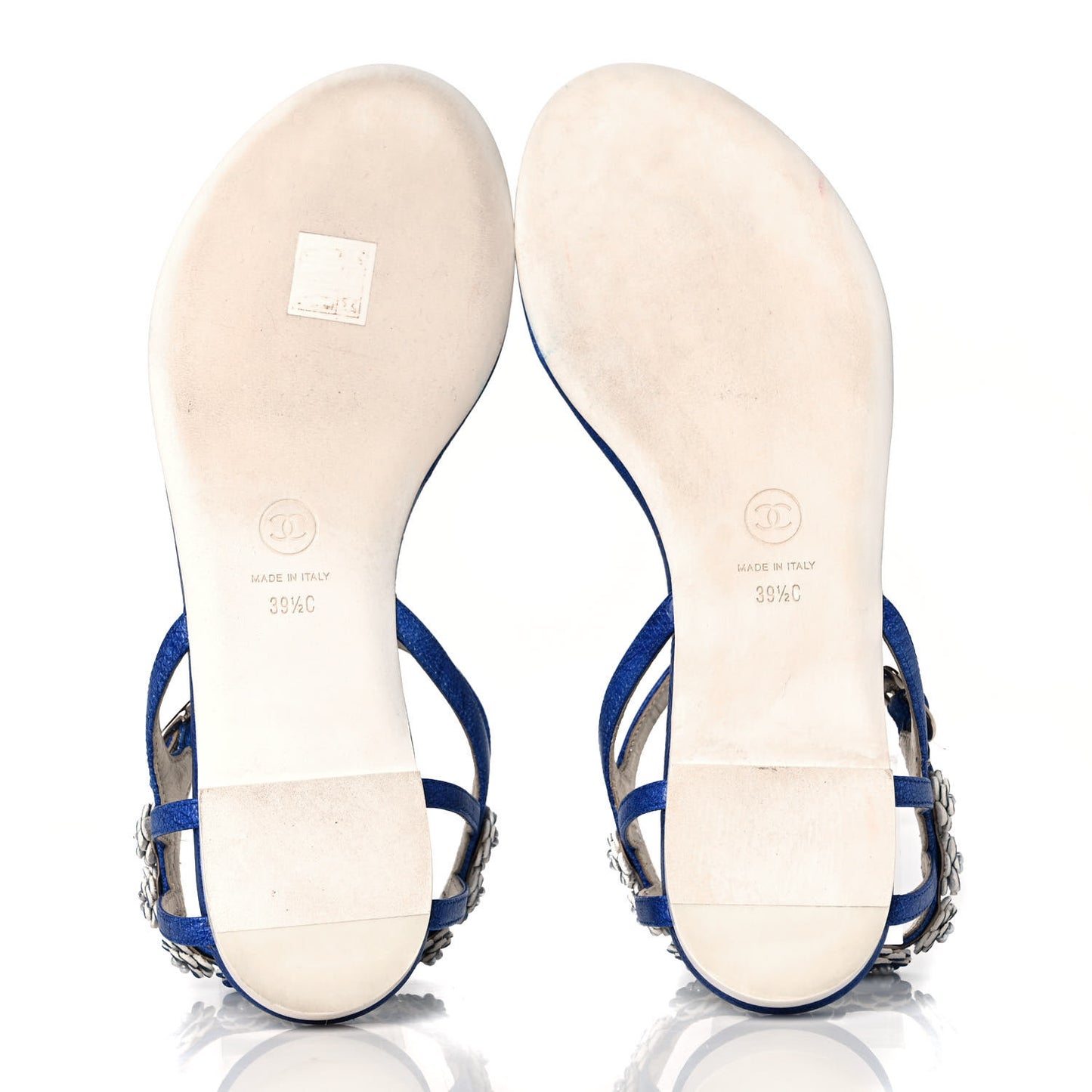 Goatskin Pearl Camellia Thong Sandals 39.5 Dark Blue