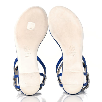 Chanel Goatskin Pearl Camellia Thong Sandals 39.5 Dark Blue 5 of 8