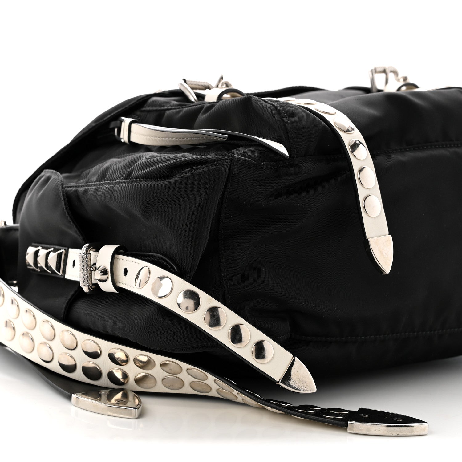 Prada Nylon New Vela Studded Messenger Black White 9 of 10