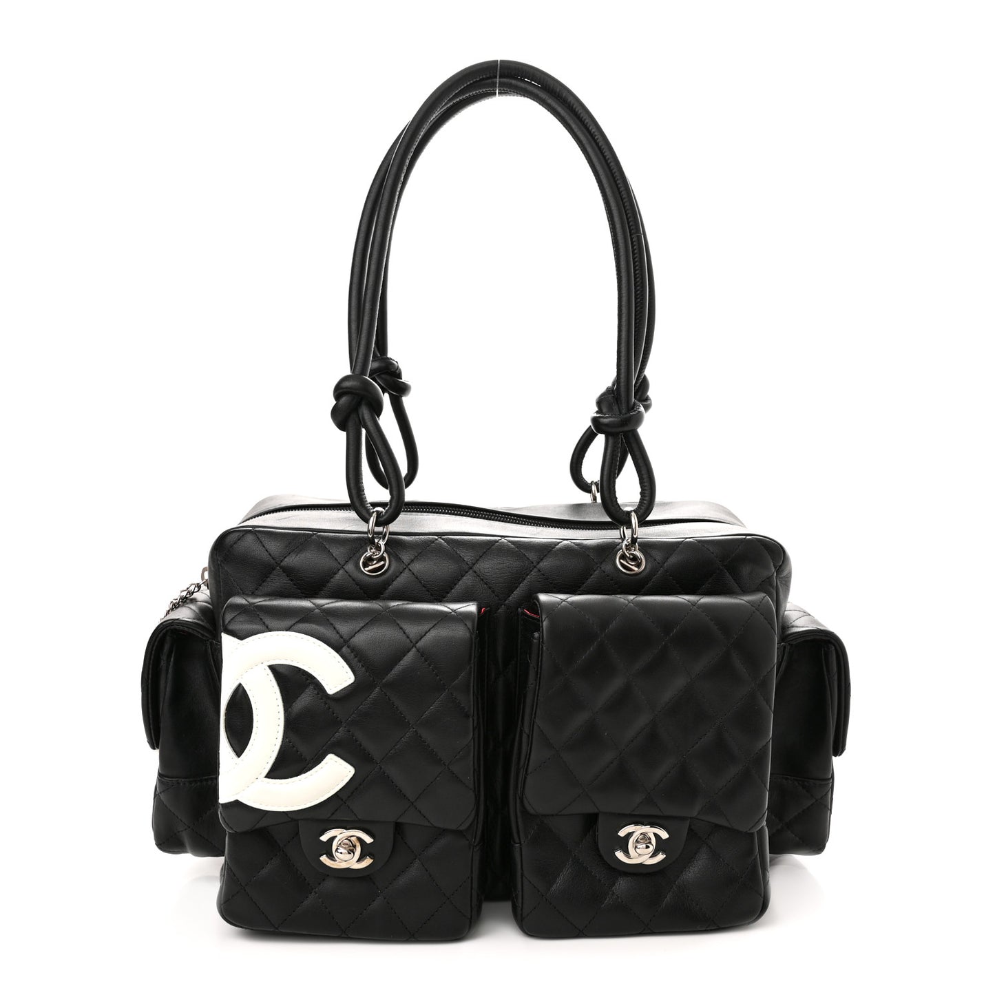 Calfskin Quilted Large Cambon Multipocket Reporter Black