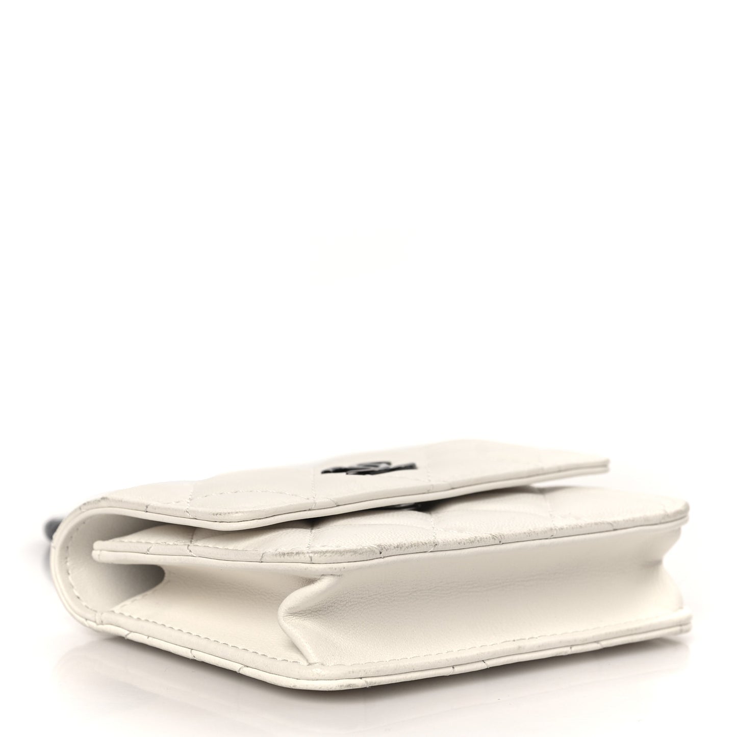 Lambskin Quilted CC Hook Card Holder White