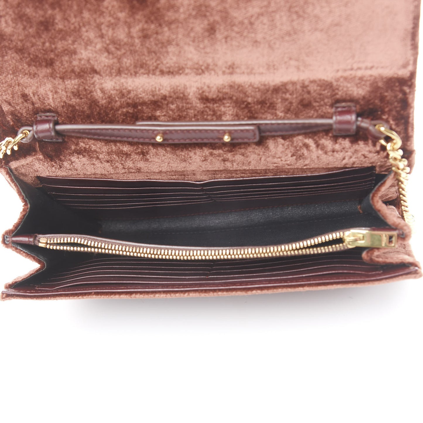 Textured Velour Monogram Chain Wallet Red Clay