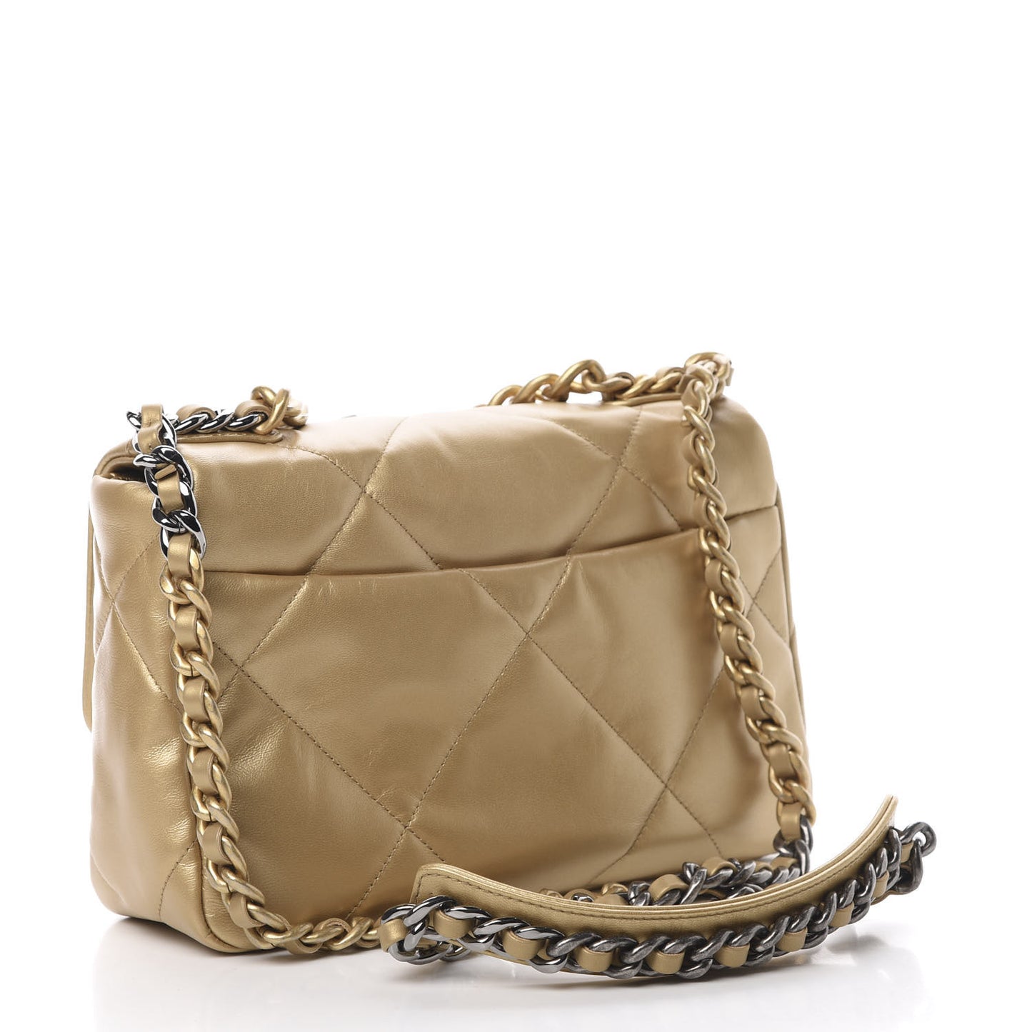 Metallic Goatskin Quilted Medium 19 Flap Gold