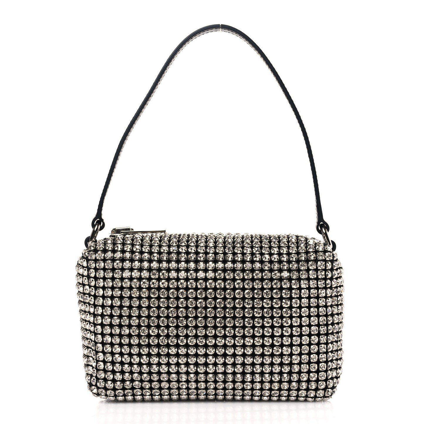 Mesh Crystal Rhinestone Mini Heiress Pouch Black Silver