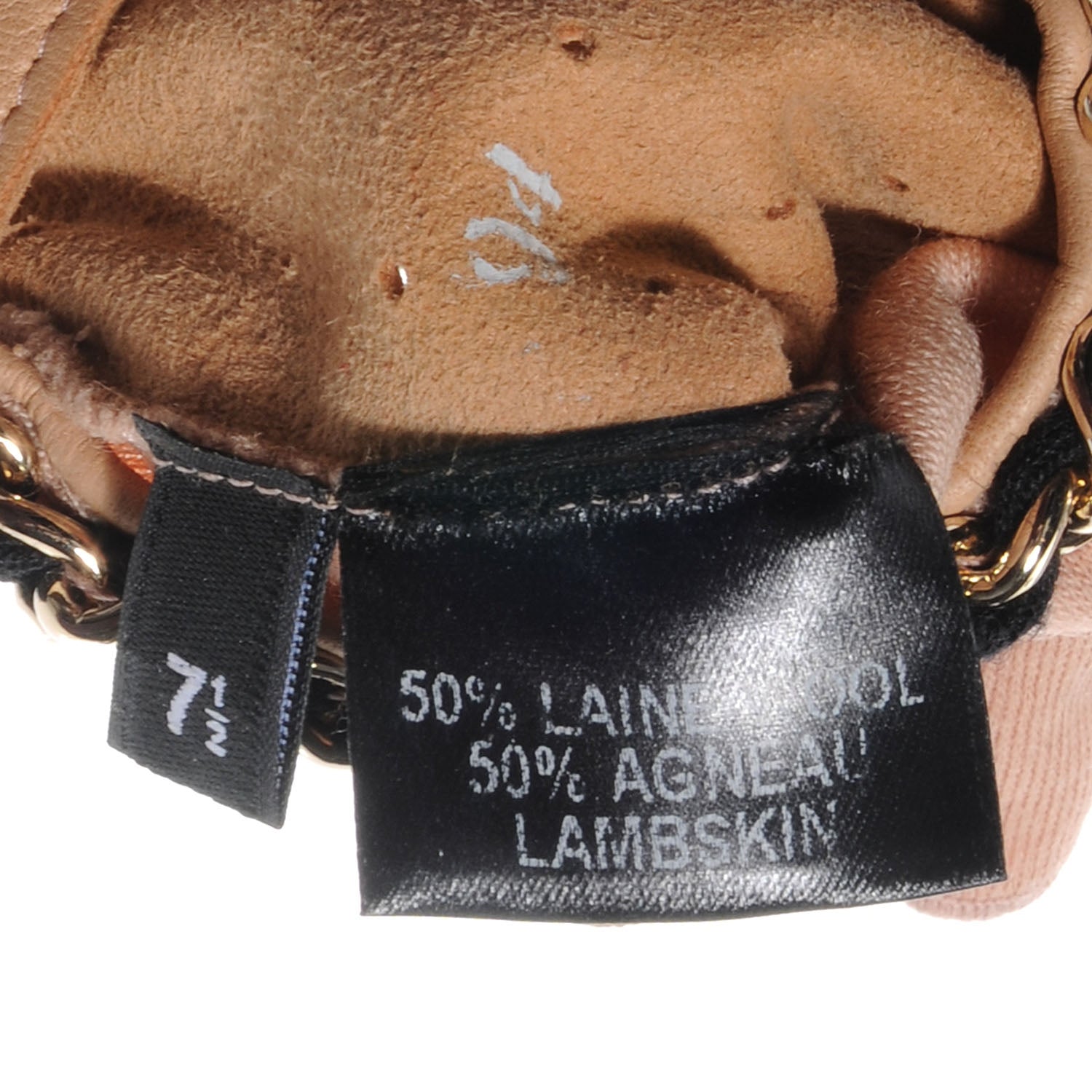 Chanel Lambskin Wool Fingerless Chain CC Gloves Beige 7.5 4 of 5