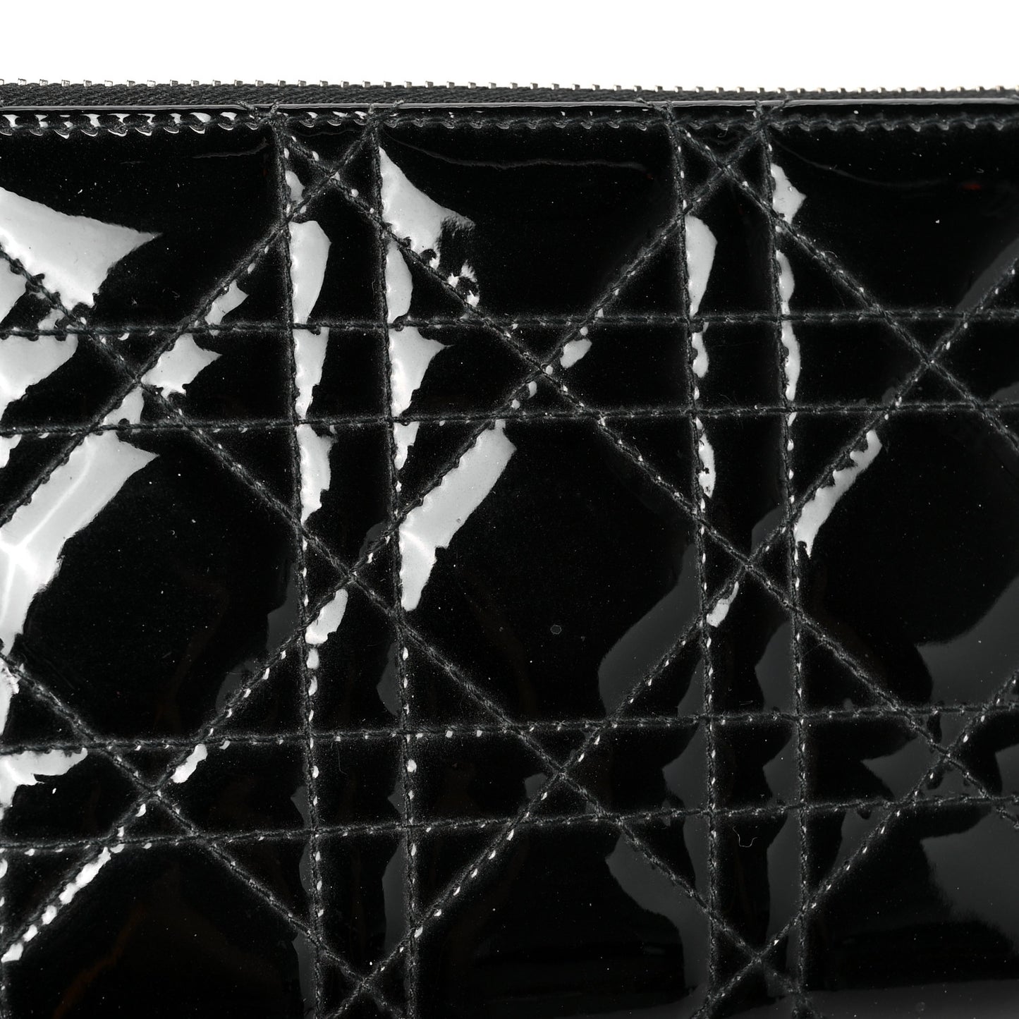Patent Cannage Lady Dior Continental Zip Wallet Black