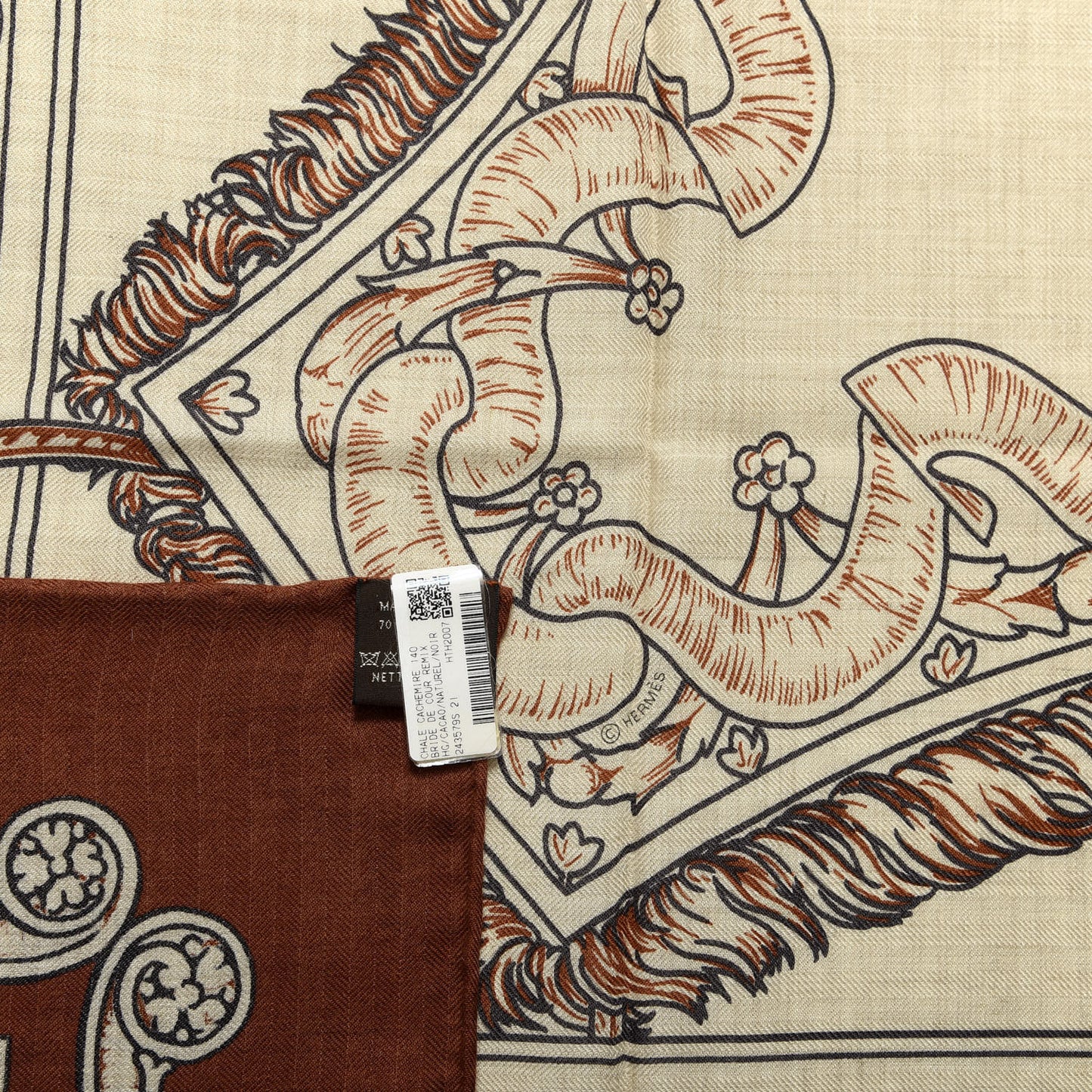 Cashmere Silk Bride De Cour Remix Scarf 140 Cacao Naturel Black