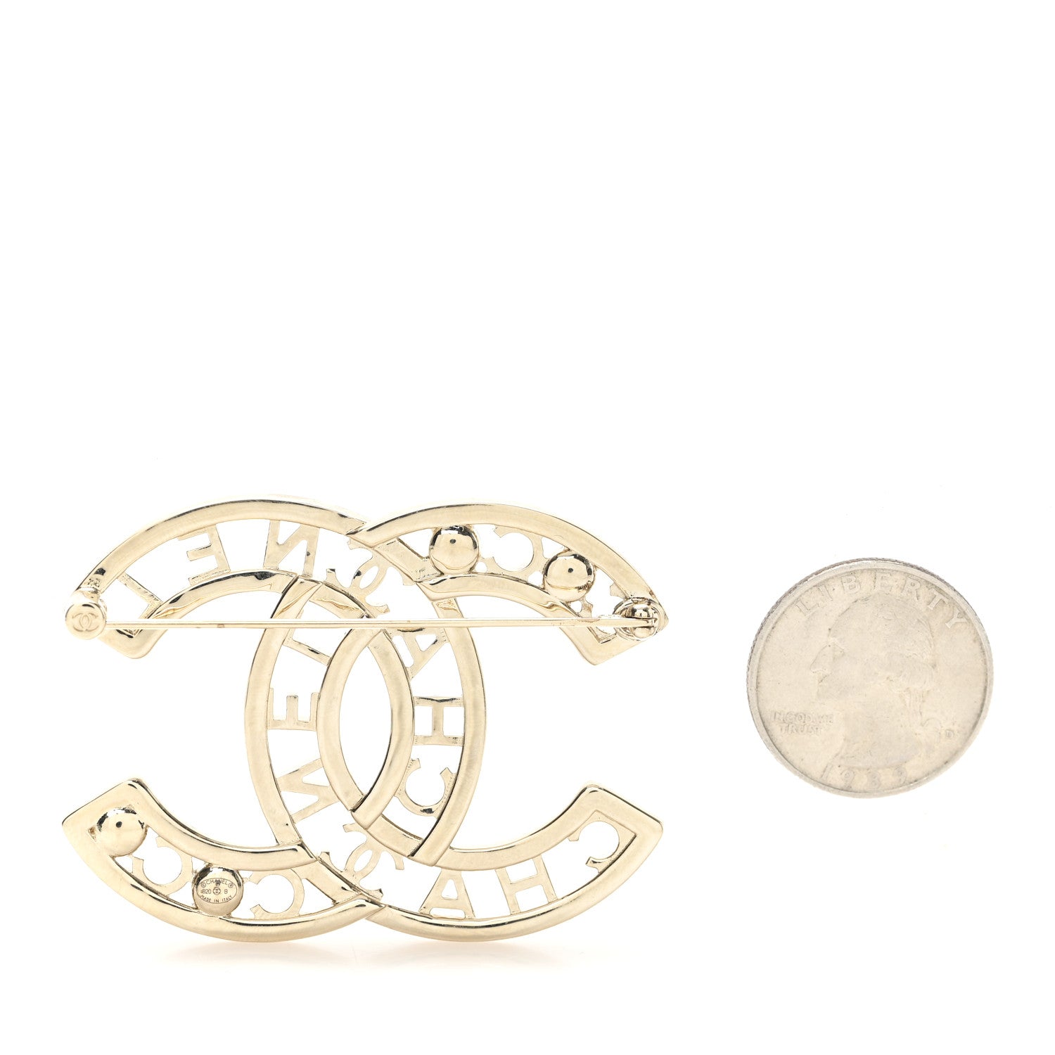 Chanel Crystal Pearl Coco CC Logo Brooch Gold 2 of 3