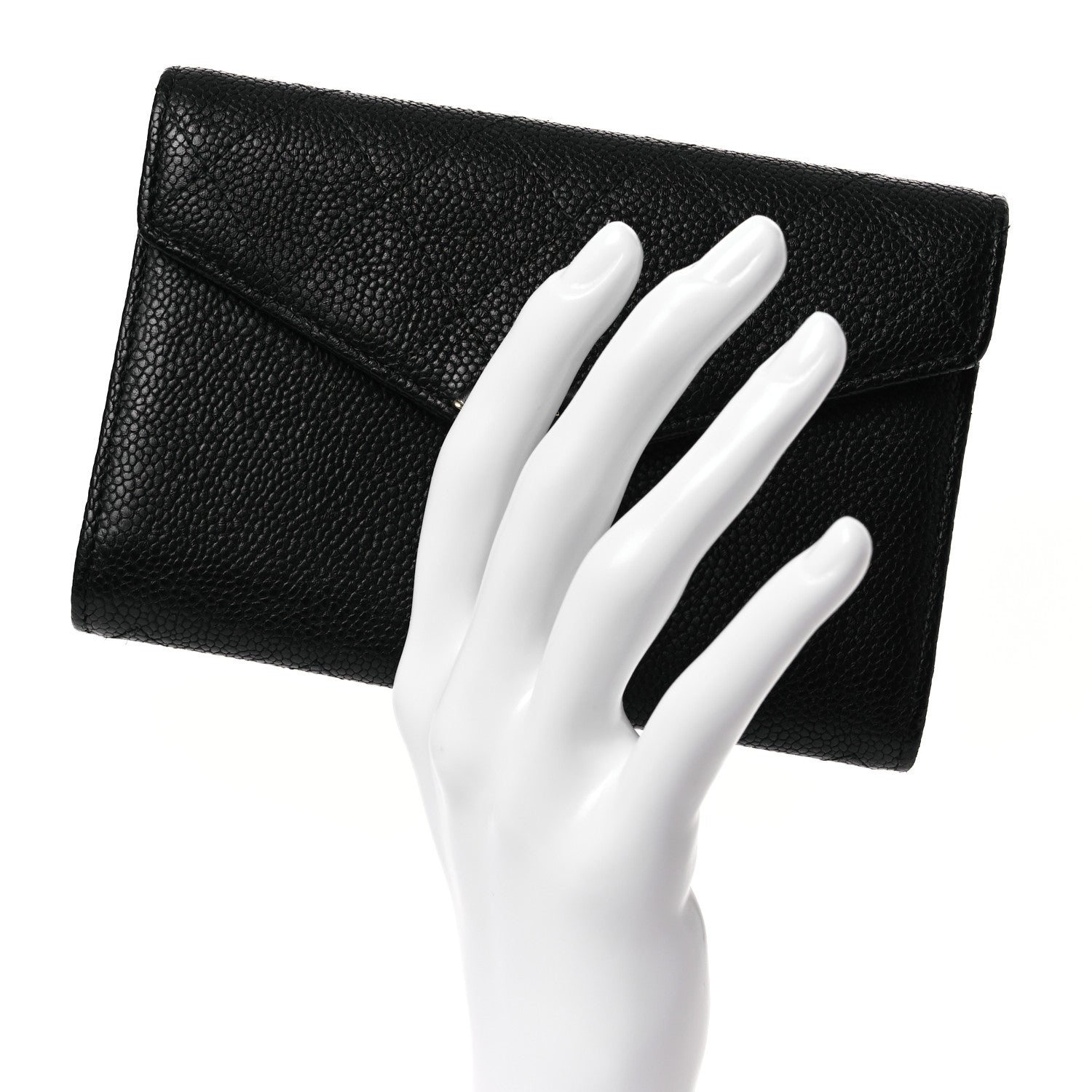 Chanel Caviar Quilted Thread CC Compact Flap Wallet Black 2 of 14