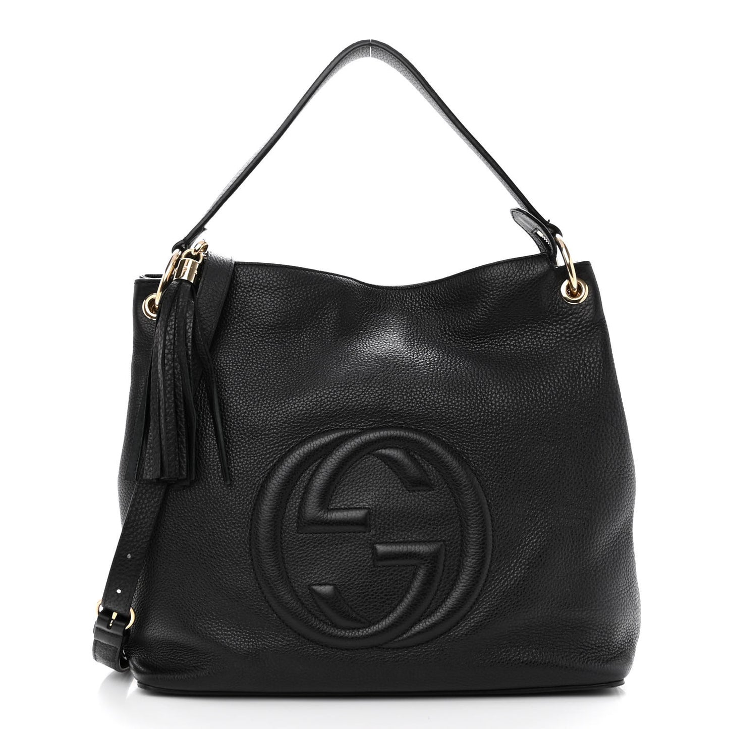 Pebbled Calfskin Large Soho Hobo Black