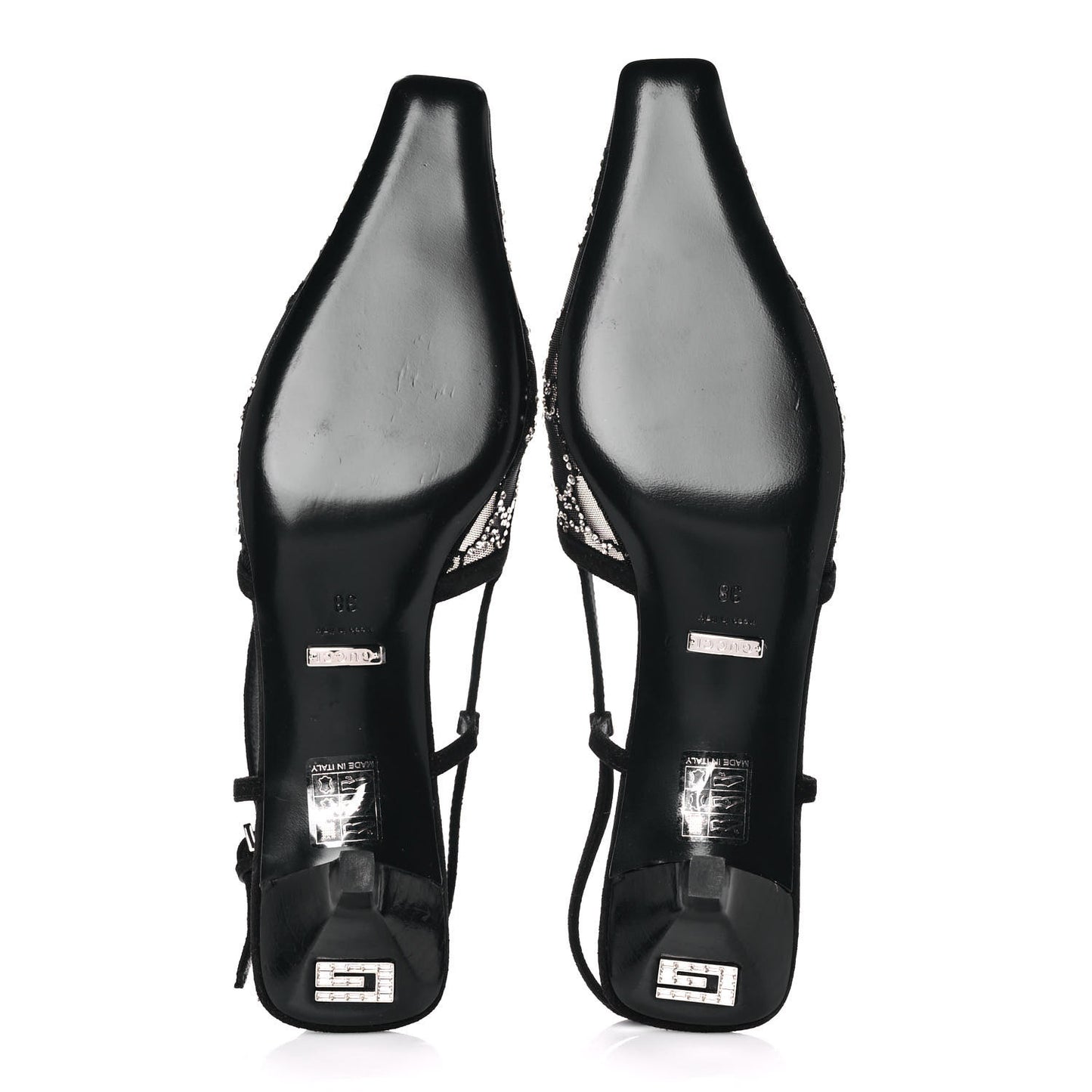 Tela Retino Kid Scamosciato Crystal GG Monogram Square G 35mm Slingback Pumps 38 Black