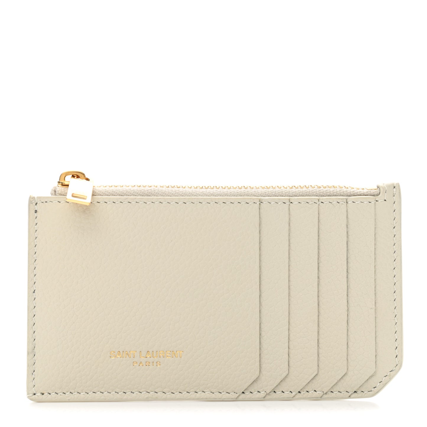 Grained Calfskin 5 Fragments Zip Pouch Card Holder White