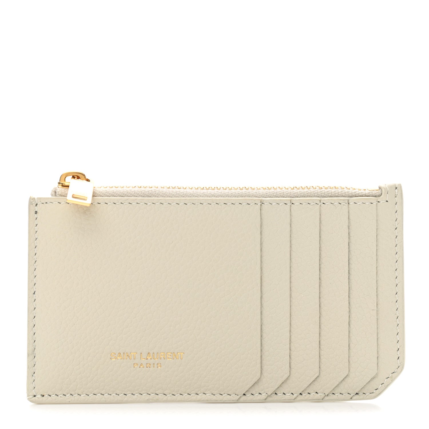 Saint Laurent Grained Calfskin 5 Fragments Zip Pouch Card Holder White 1 of 7