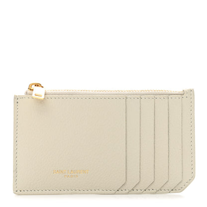 Saint Laurent Grained Calfskin 5 Fragments Zip Pouch Card Holder White 1 of 7