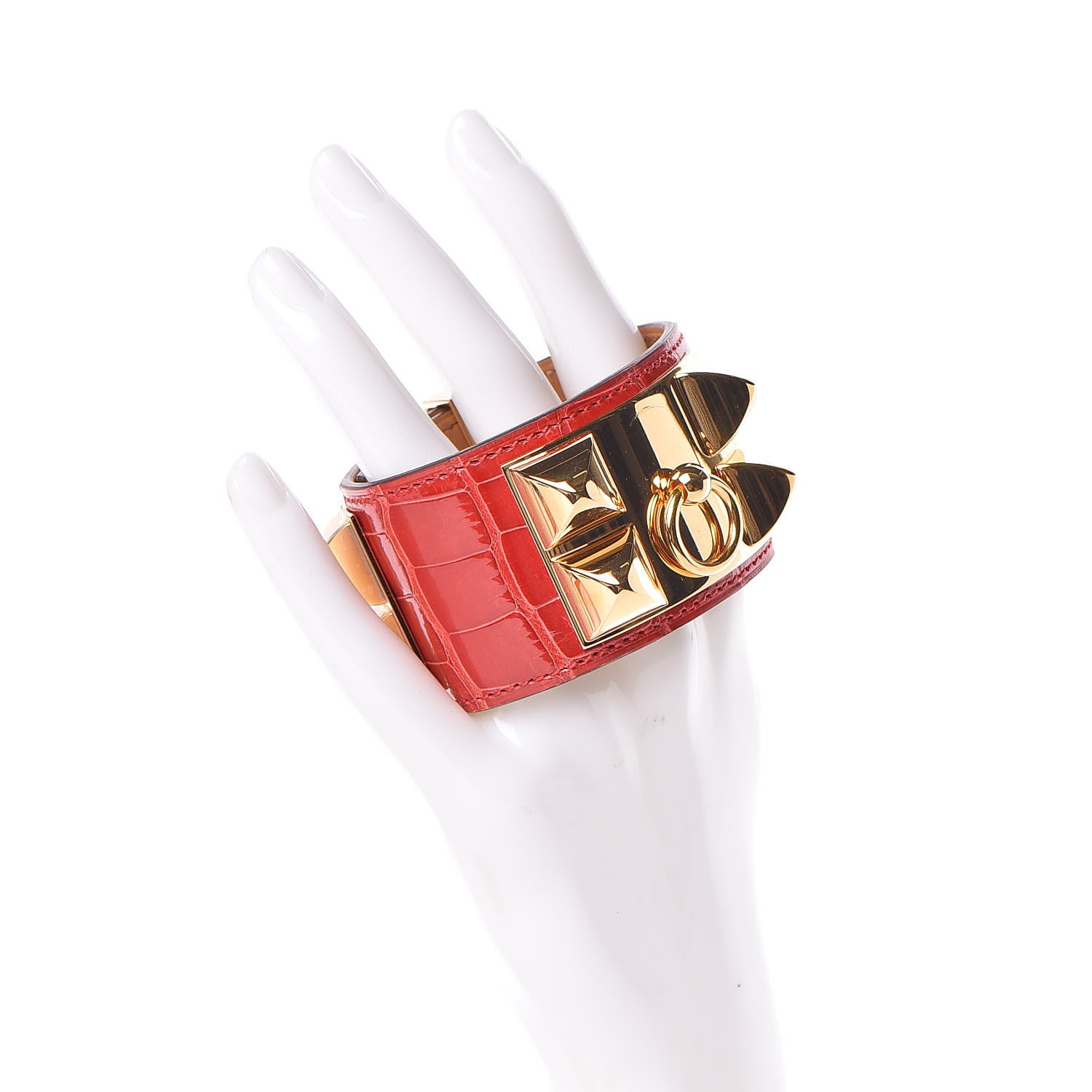 Hermes Shiny Alligator Collier De Chien CDC Bracelet T2 Rouge De Coeur 2 of 9