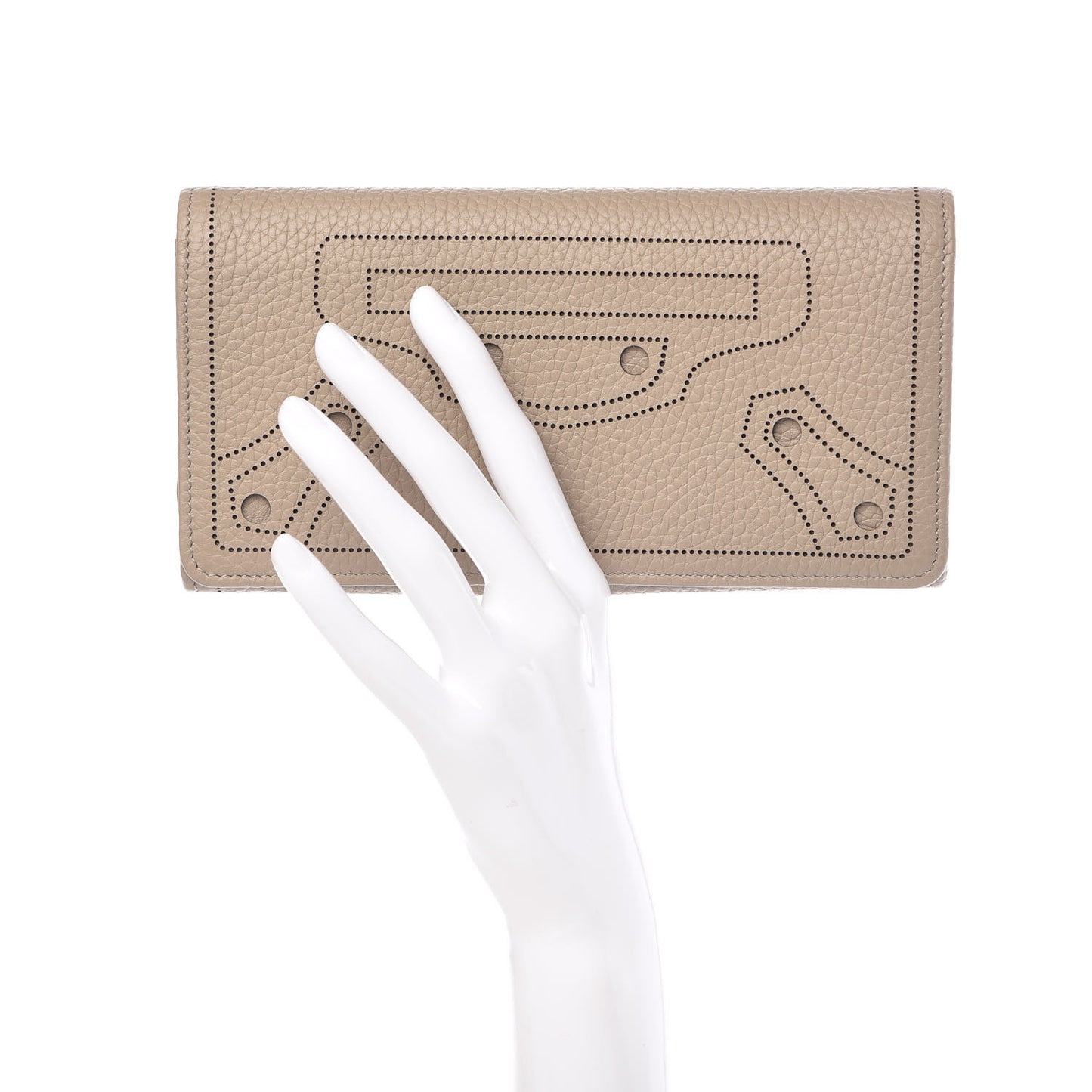 Veau Grana Perforated Blackout Hardware Money Wallet Gris Cendre