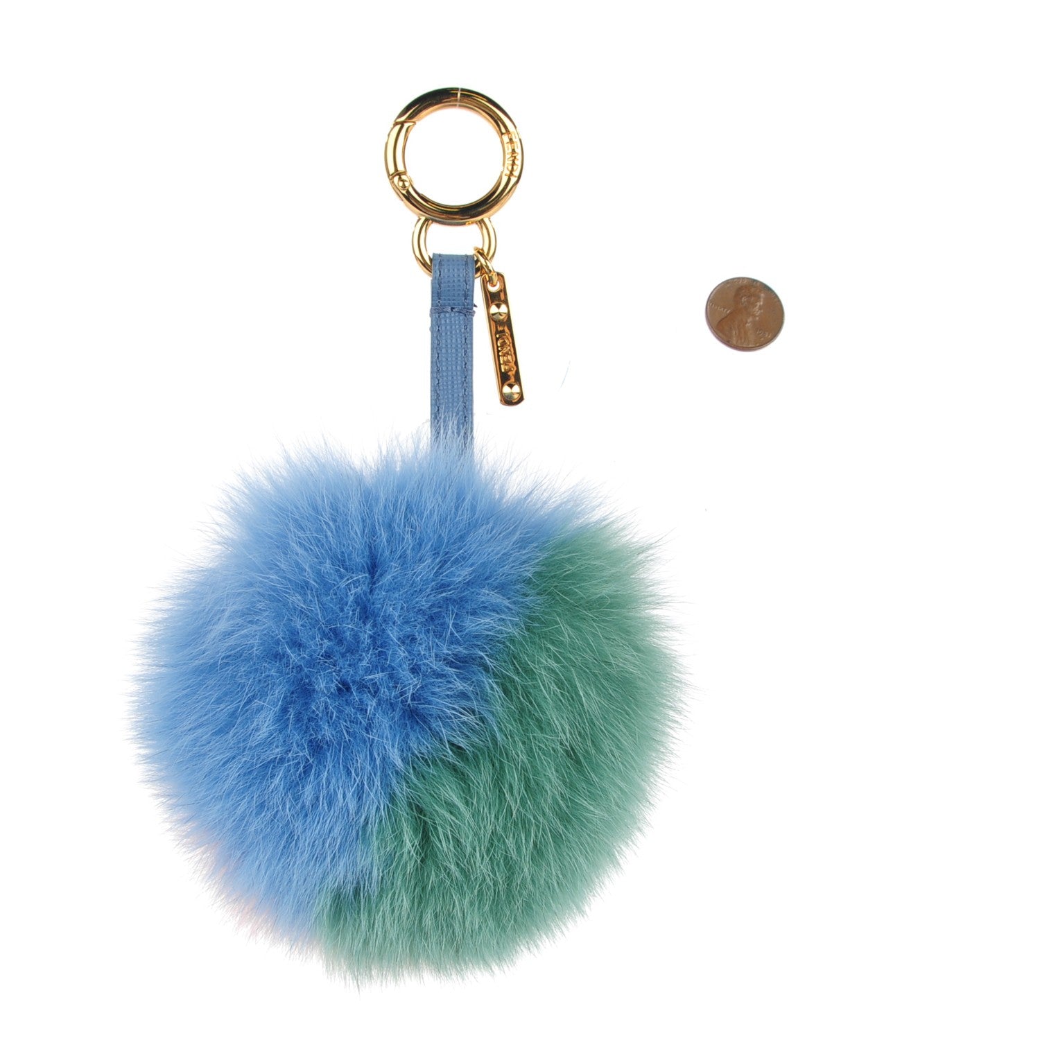 Fendi Fox Fur Vitello Elite Tri-Color Pom Pom Bag Charm Pink Nebula Acqua Ceruleo 2 of 5