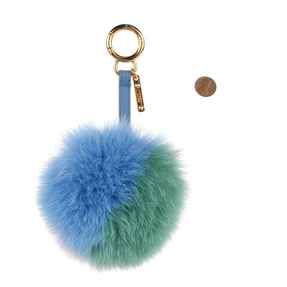Fendi Fox Fur Vitello Elite Tri-Color Pom Pom Bag Charm Pink Nebula Acqua Ceruleo 2 of 5