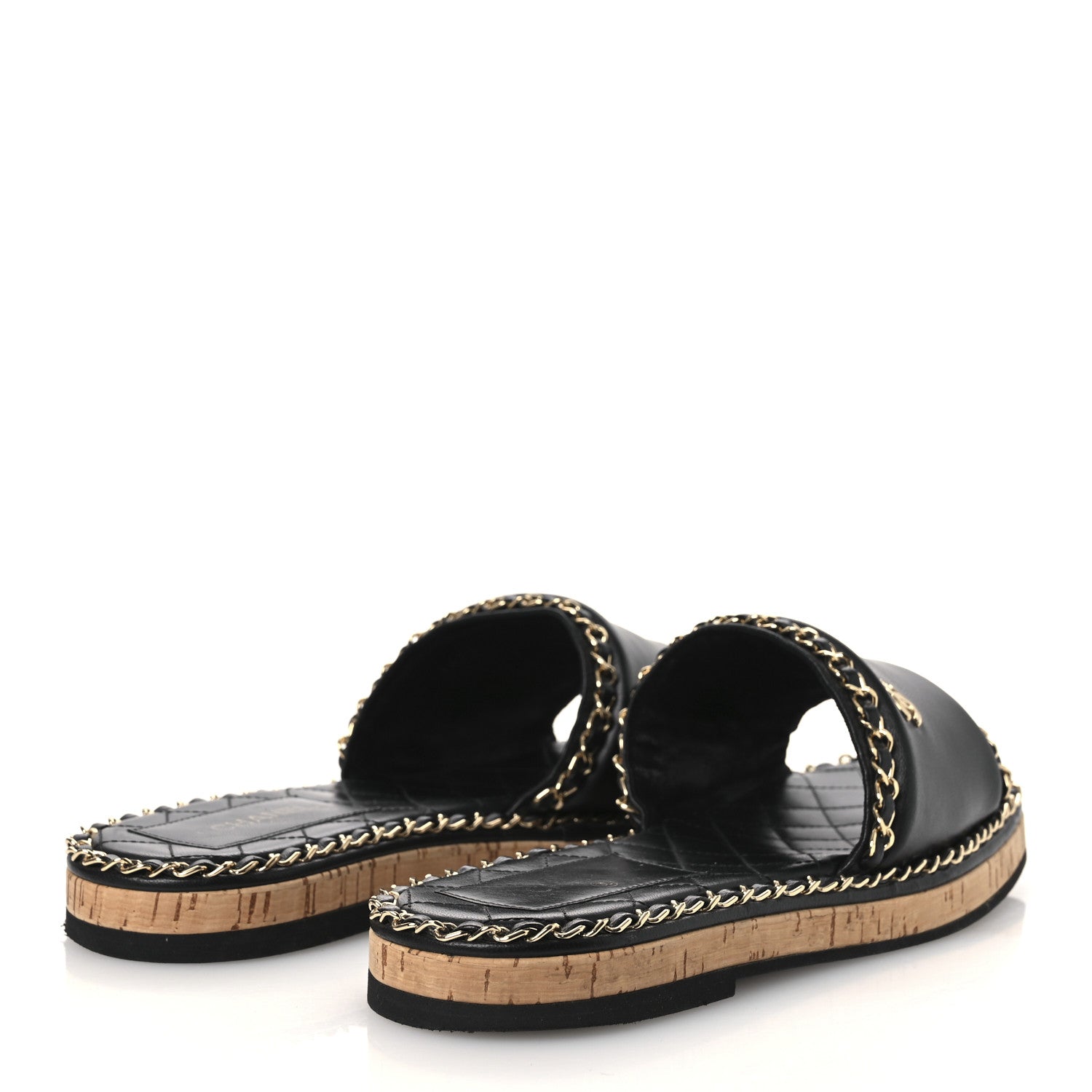 Chanel Lambskin Chain Cork Slide Sandals 38 Black 5 of 11