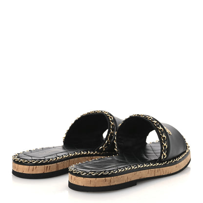 Chanel Lambskin Chain Cork Slide Sandals 38 Black 5 of 11