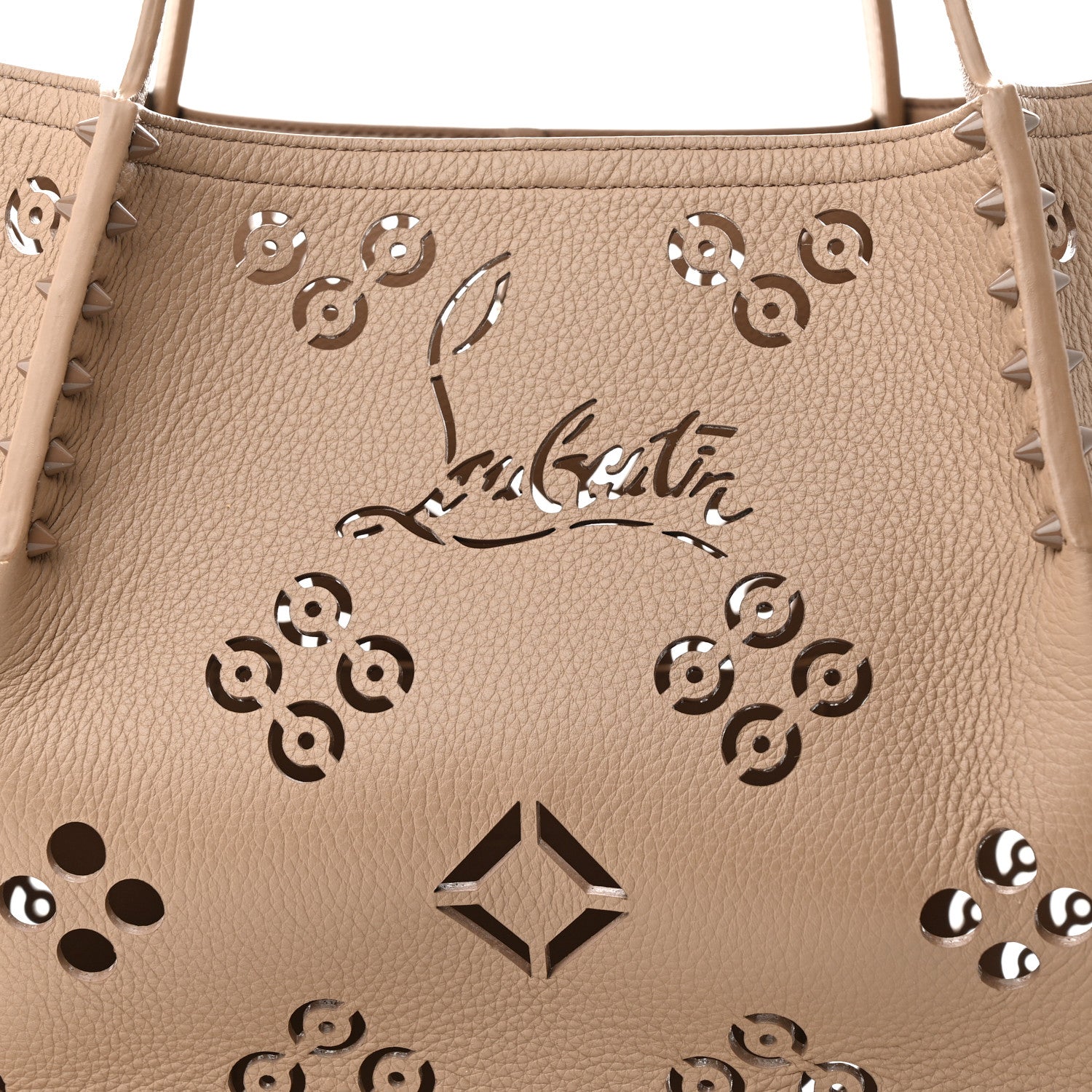 Christian Louboutin Calfskin Perforated Loubinthesky Large Cabarock Spikes Tote Roca 7 of 9