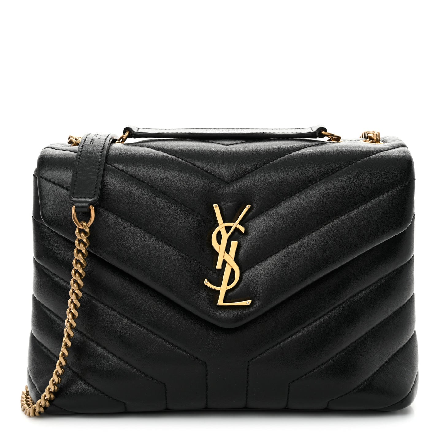 Calfskin Y Quilted Monogram Small Loulou Chain Satchel Black