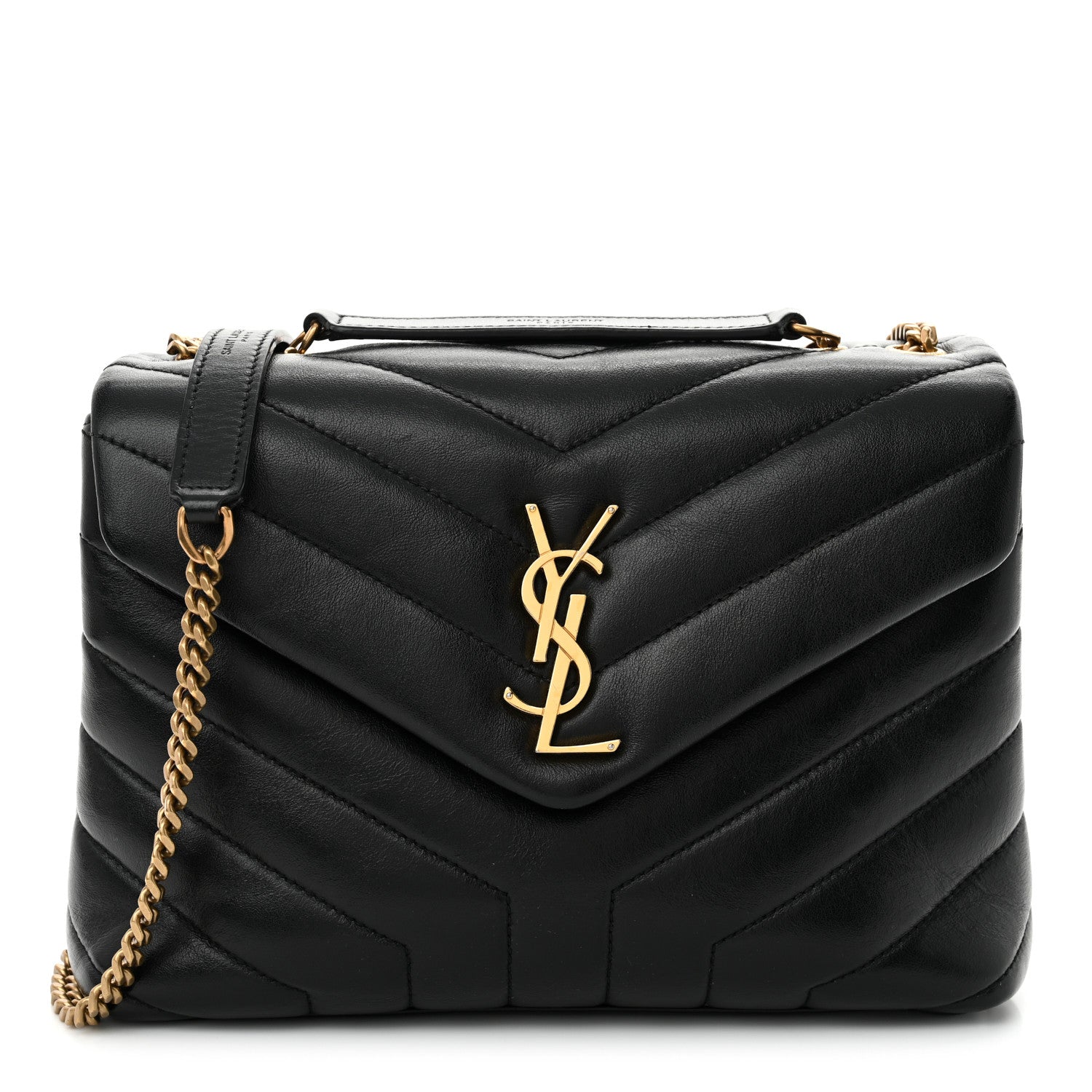 Saint Laurent Calfskin Y Quilted Monogram Small Loulou Chain Satchel Black 1 of 11