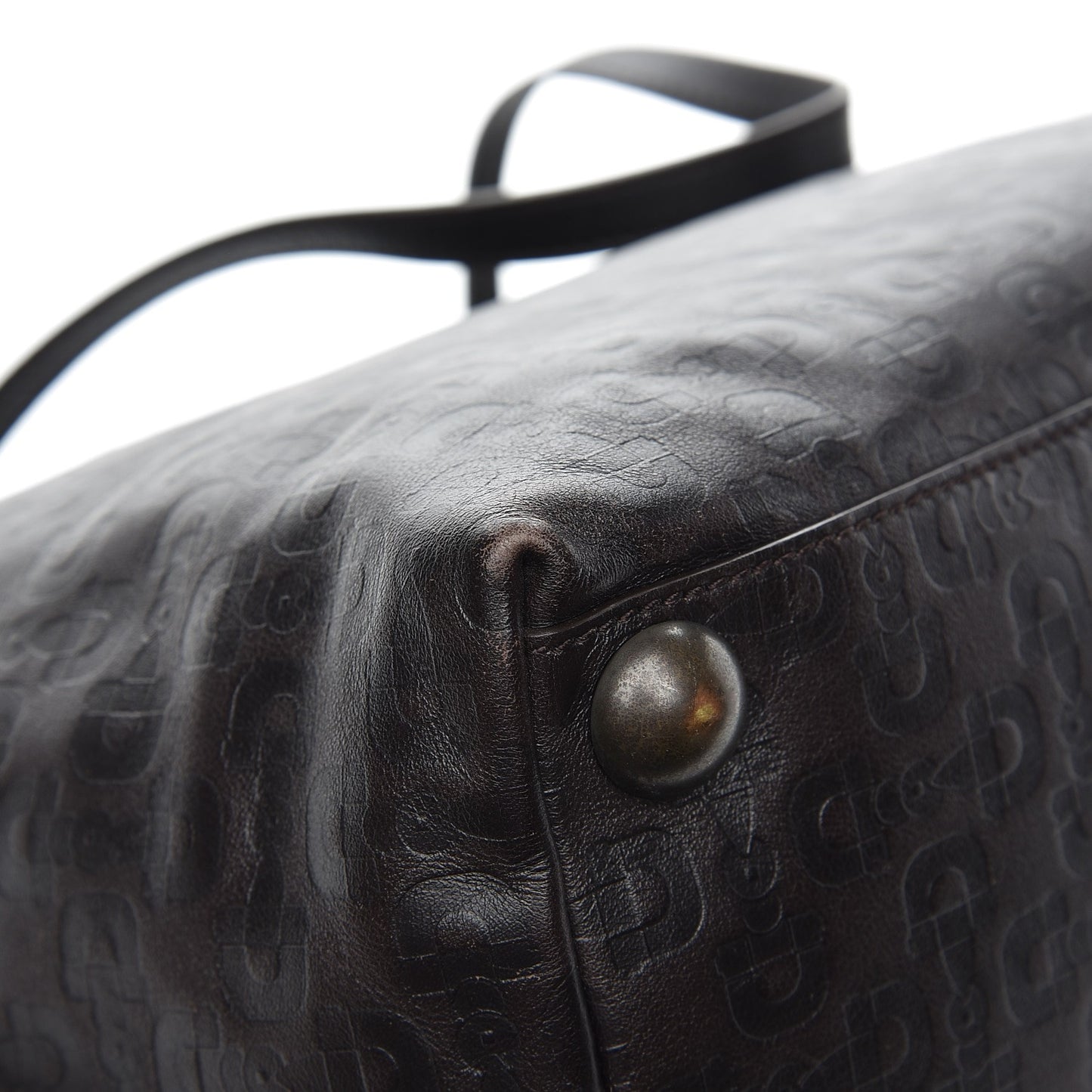 Calfskin Horsebit Embossed Medium Babouska Shopping Tote Dark Brown