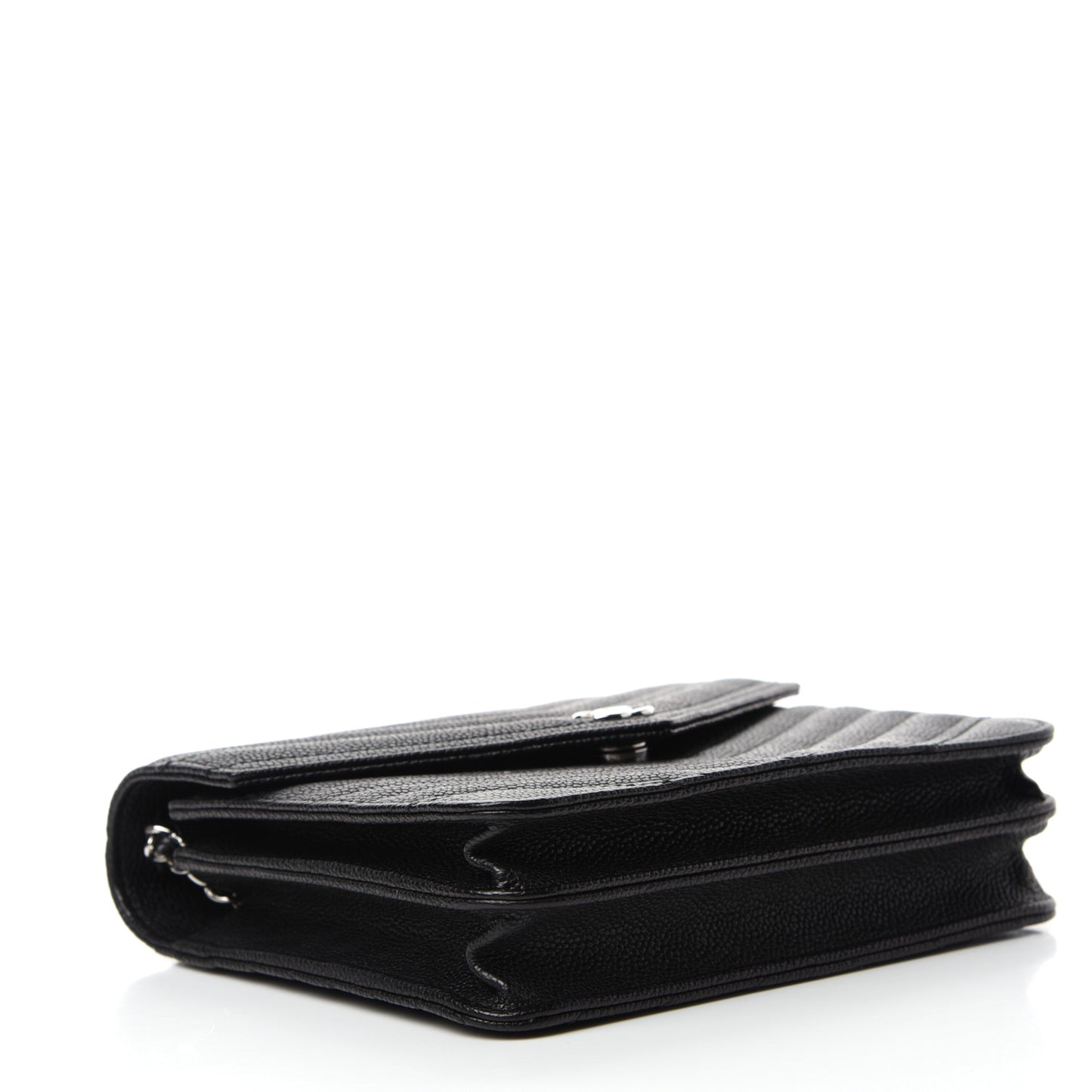 Caviar Chevron Quilted Square Wallet On Chain WOC Black