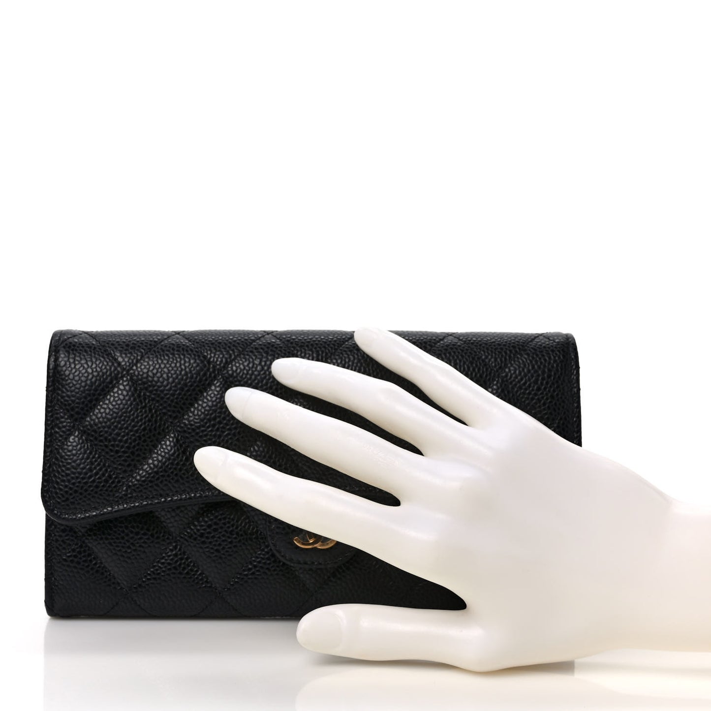 Caviar Quilted Large Gusset Flap Wallet Black