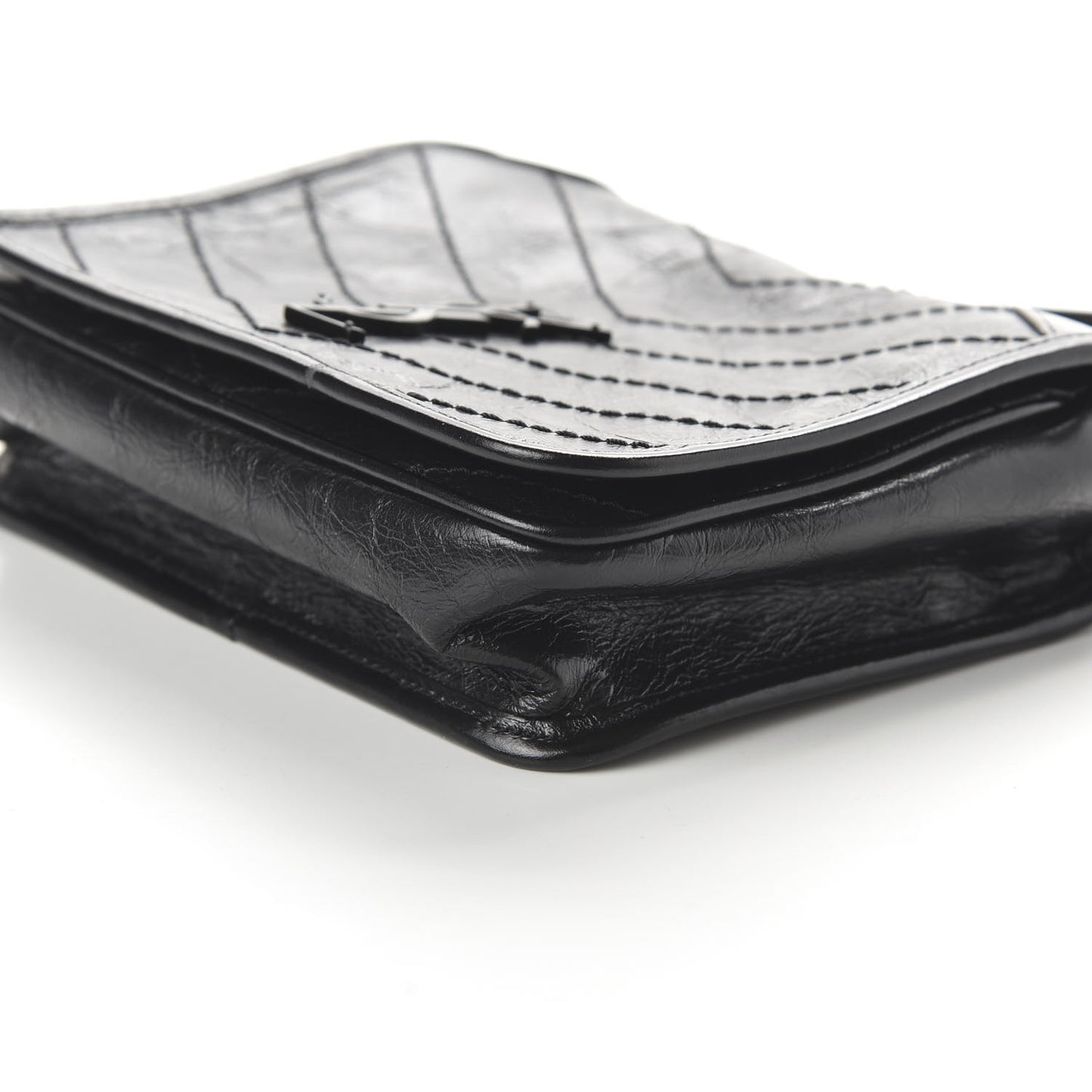 Crinkled Calfskin Matelasse Monogram Niki Chain Wallet Black