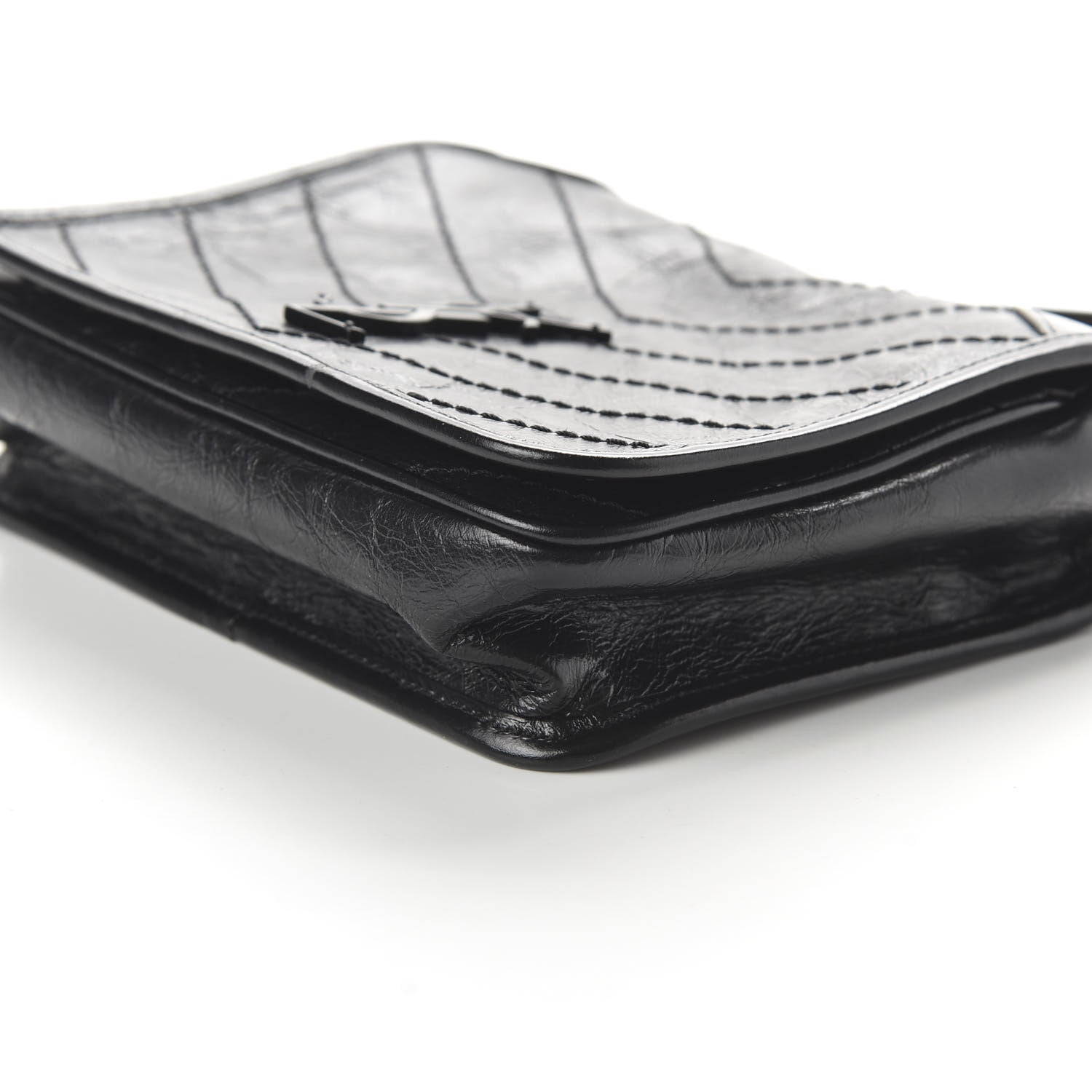 Saint Laurent Crinkled Calfskin Matelasse Monogram Niki Chain Wallet Black 7 of 9