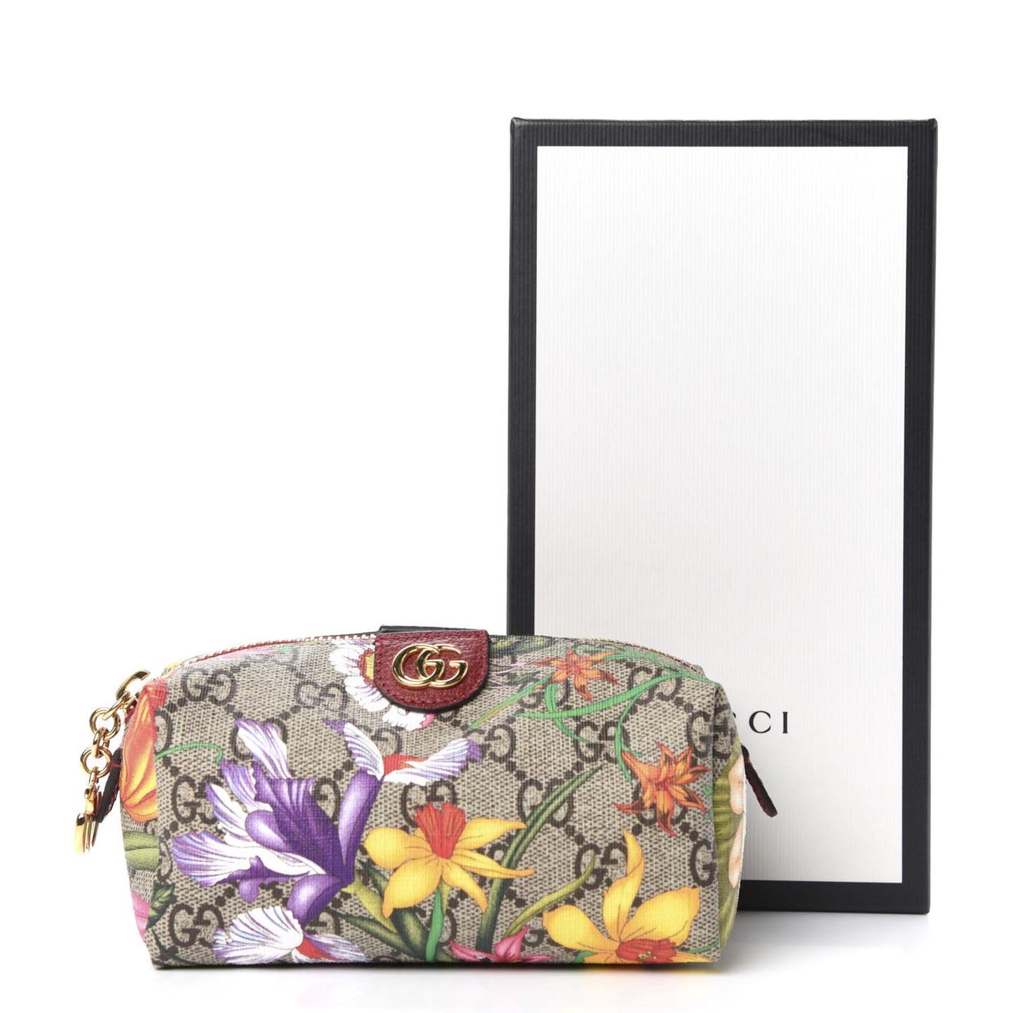 Soft GG Supreme Monogram Flora Calfskin Small Ophidia Cosmetic Case Beige Ebony Multicolor Rosso