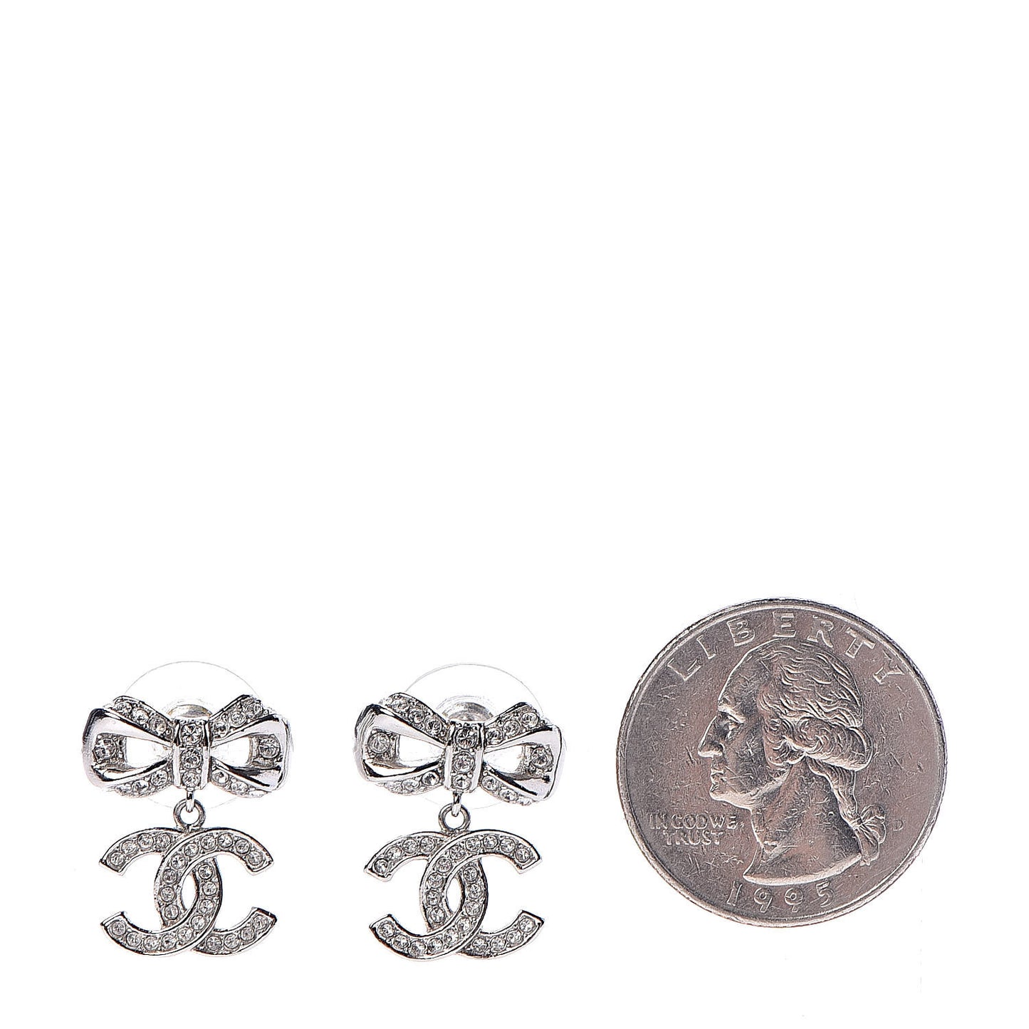 Crystal CC Bow Drop Earrings Silver